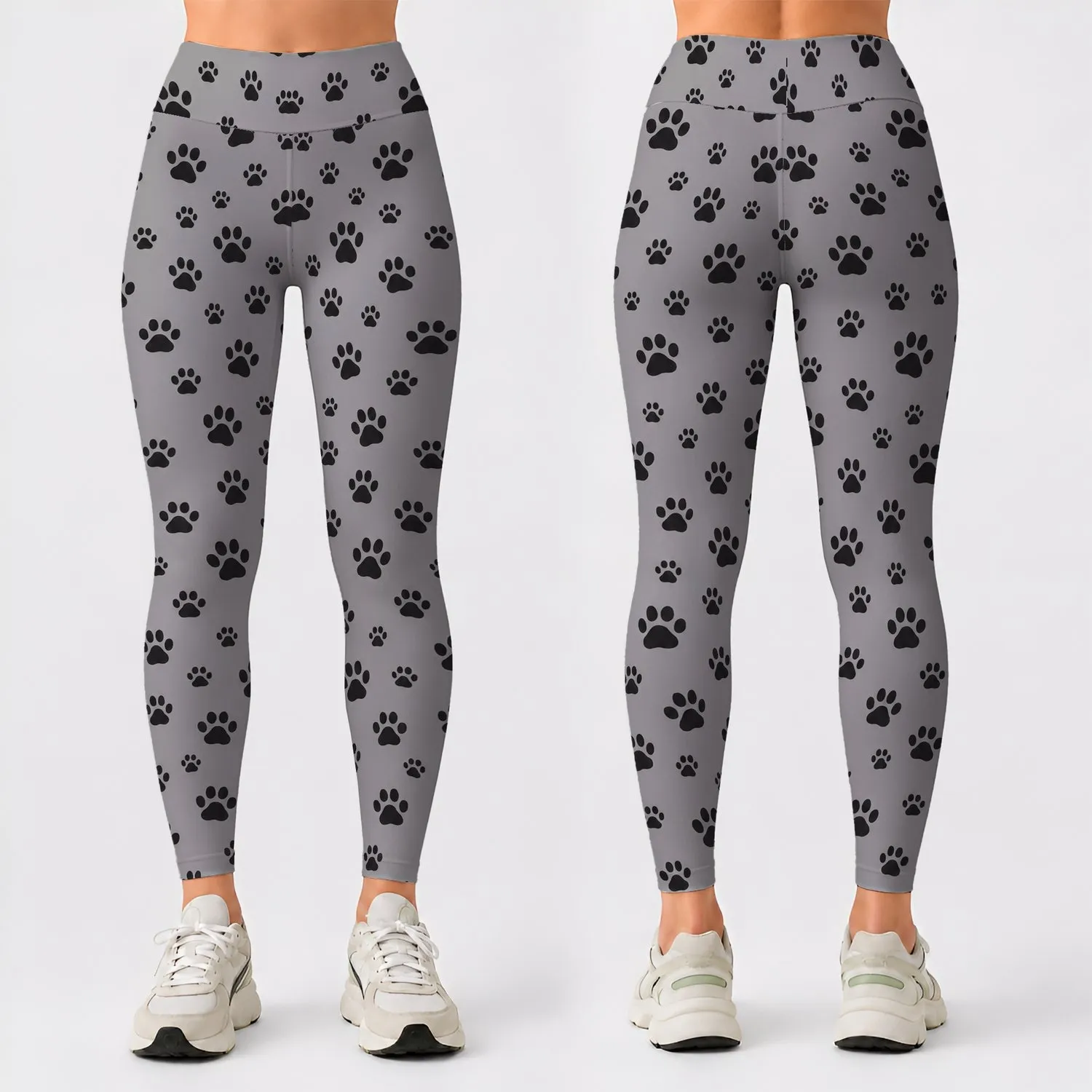 Charcoal Paw Motif Gray Field For Yoga And Everyday Activewear Leggings - 1