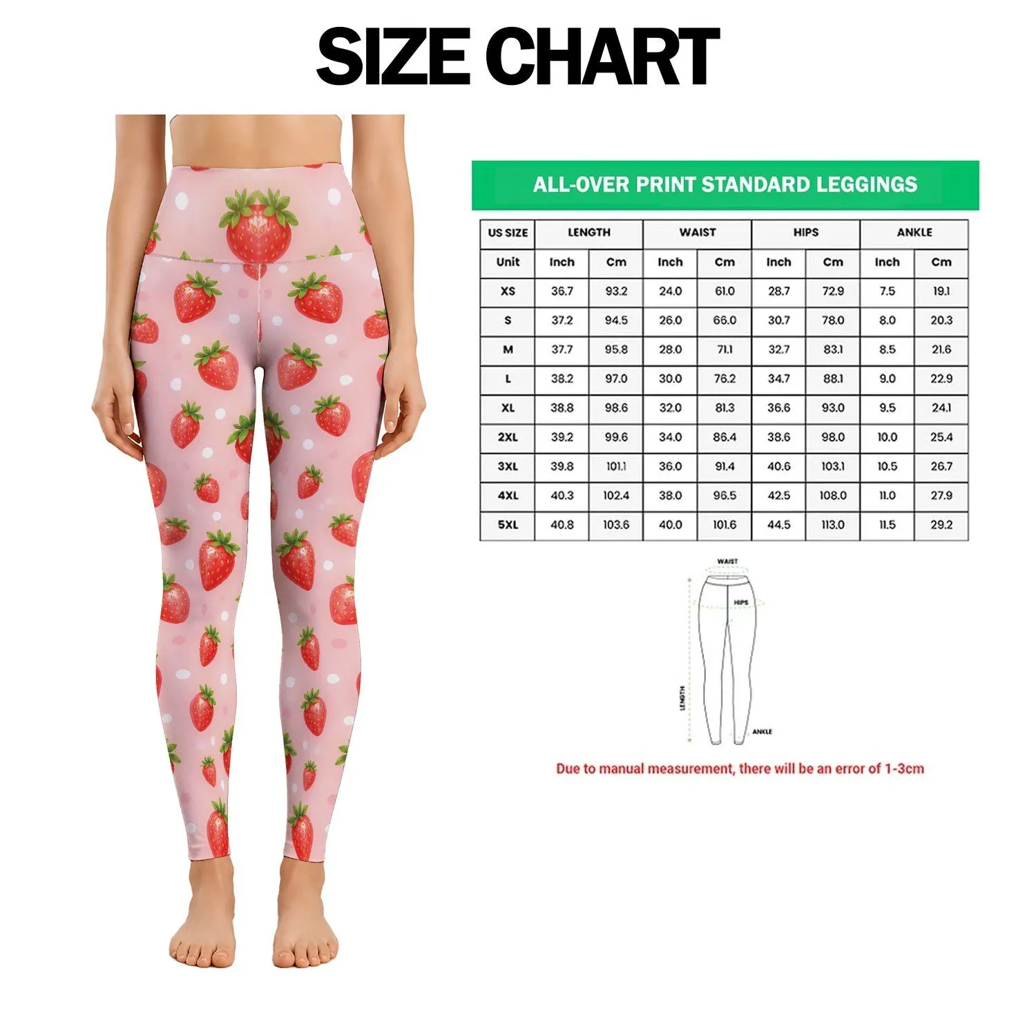 Blush Strawberry and White Dot Motifs for Sweet Summer Fitness and Everyday Activewear Leggings - 1