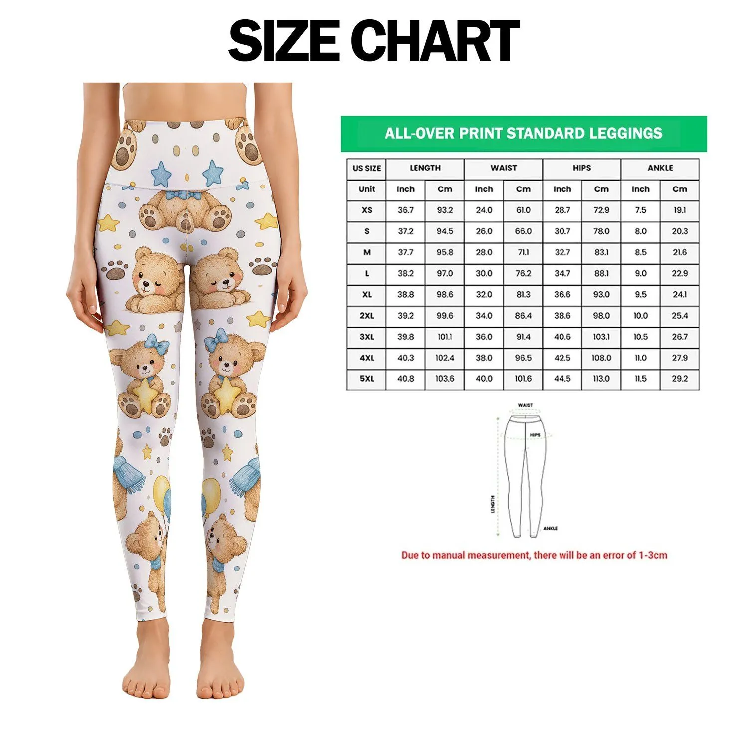 Cute Teddy Bear And Star Motifs For Yoga Pilates And Everyday Comfort Leggings - 1