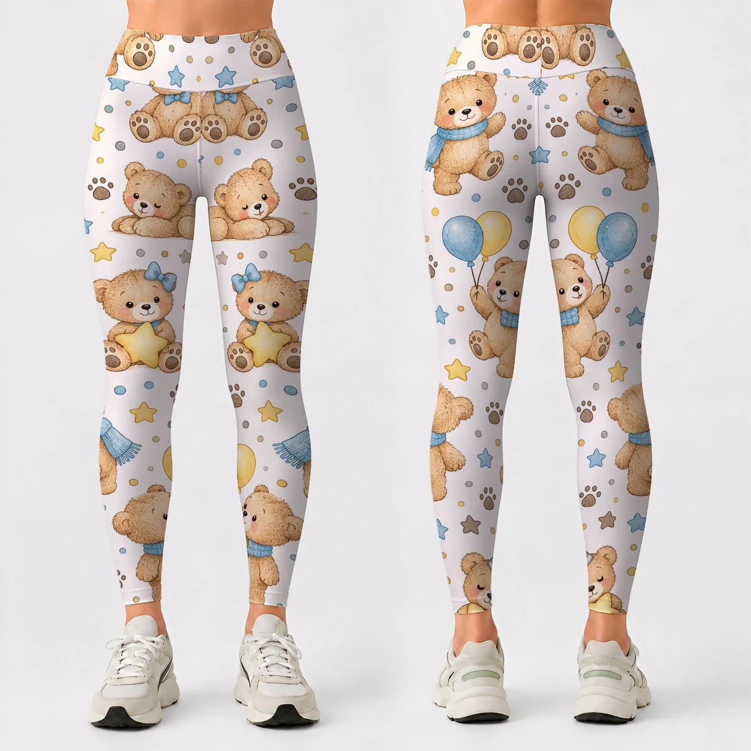 Cute Teddy Bear And Star Motifs For Yoga Pilates And Everyday Comfort Leggings - 1