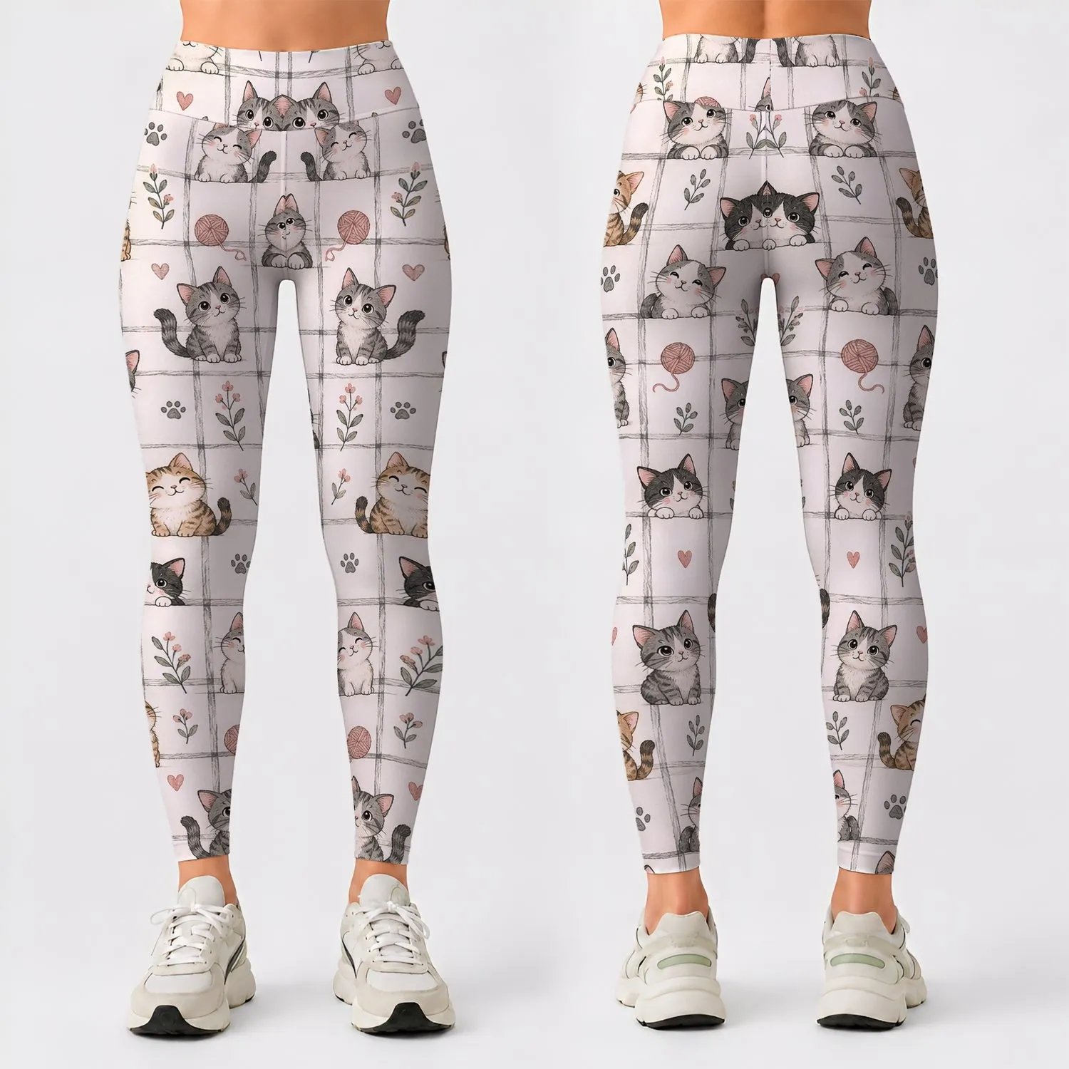 Playful Cat Plaid Style for Yoga, Pilates, Commuting and Everyday Wear Leggings - 1