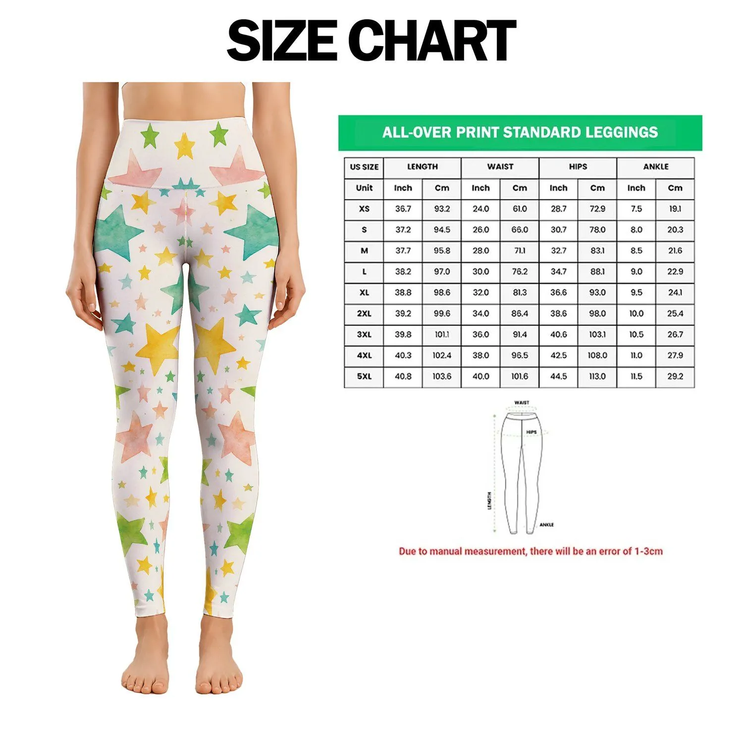 Pastel Star Scatter in Yellow Green and Pink for Yoga and Everyday Style Leggings - 1