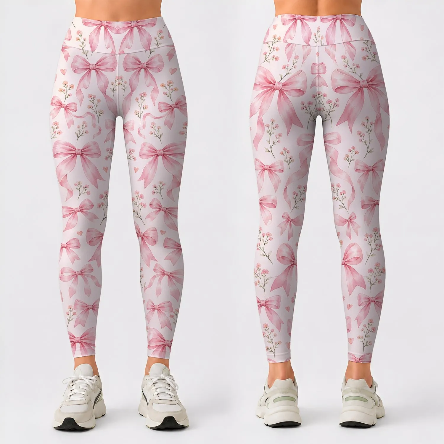 Delicate Pink Ribbon Bows for Balletcore Yoga, Pilates, and Everyday Errand Style Leggings - 1