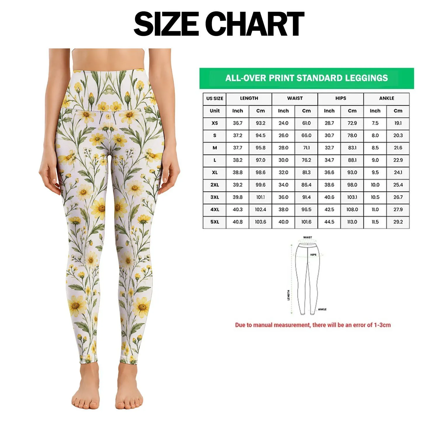 Yellow Daisy Meadow Blooms for Yoga Pilates and Everyday Cottagecore Style Leggings - 1