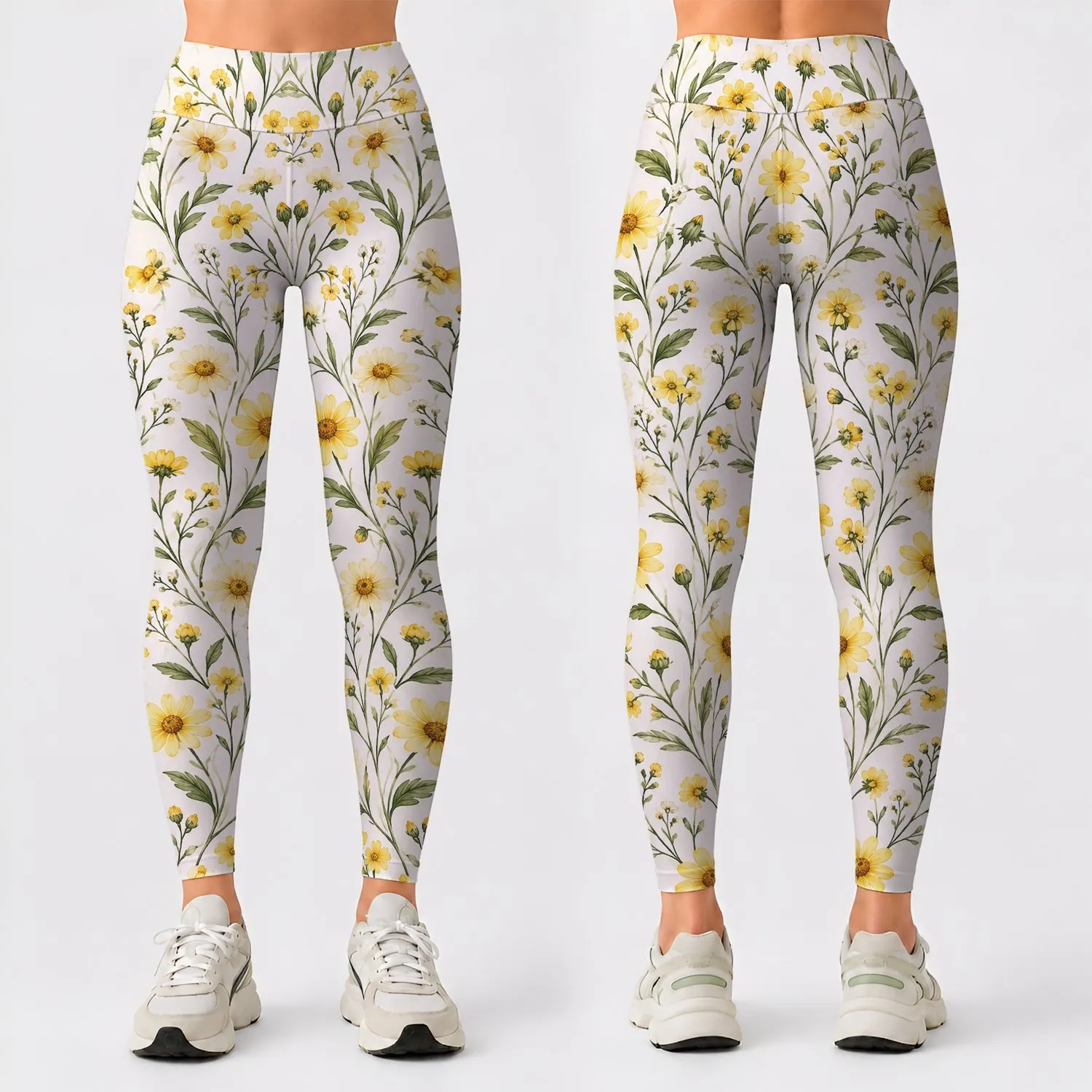 Yellow Daisy Meadow Blooms for Yoga Pilates and Everyday Cottagecore Style Leggings - 1