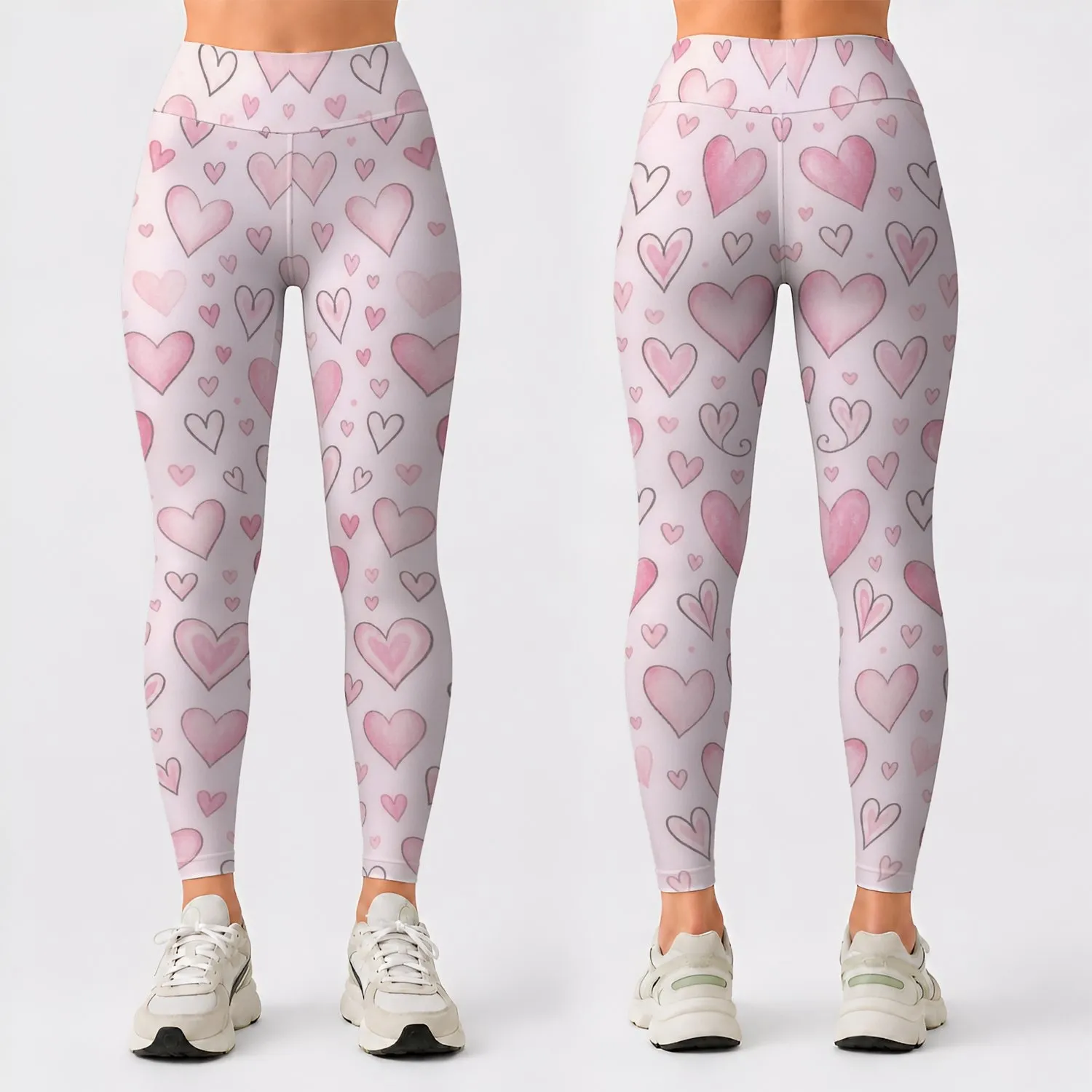 Pink Heart Motifs for Yoga, Pilates, and Everyday Casual Style Leggings - 1