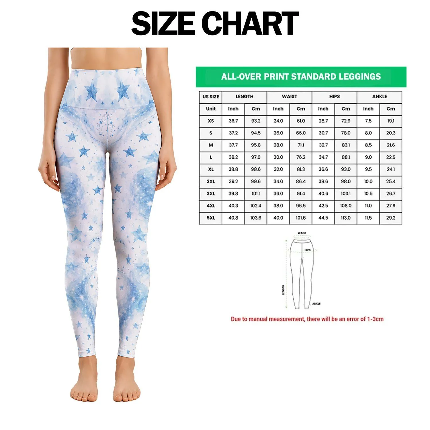 Powder Blue Stars for Yoga, Pilates and Everyday Activewear Leggings - 1