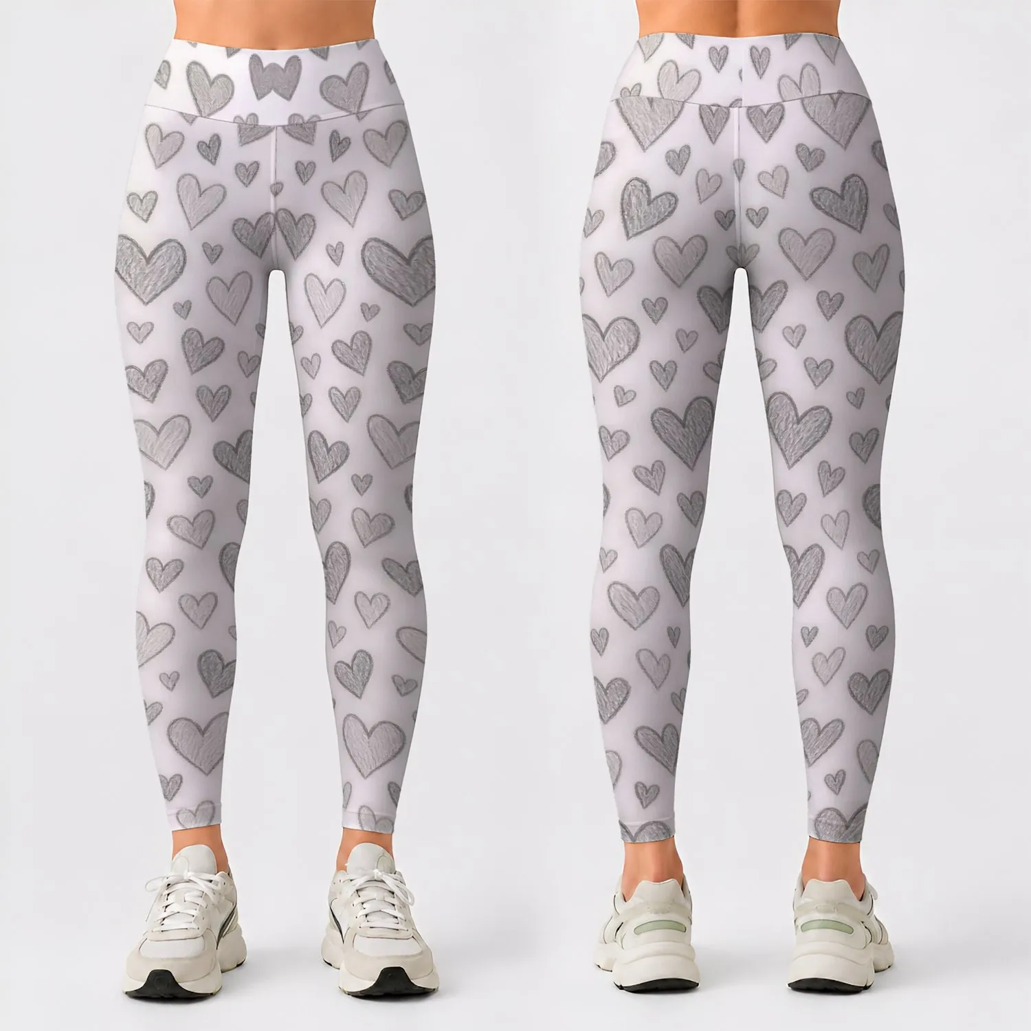 Hand-Drawn Gray Hearts for Yoga, Pilates and Relaxed Everyday Style Leggings - 1