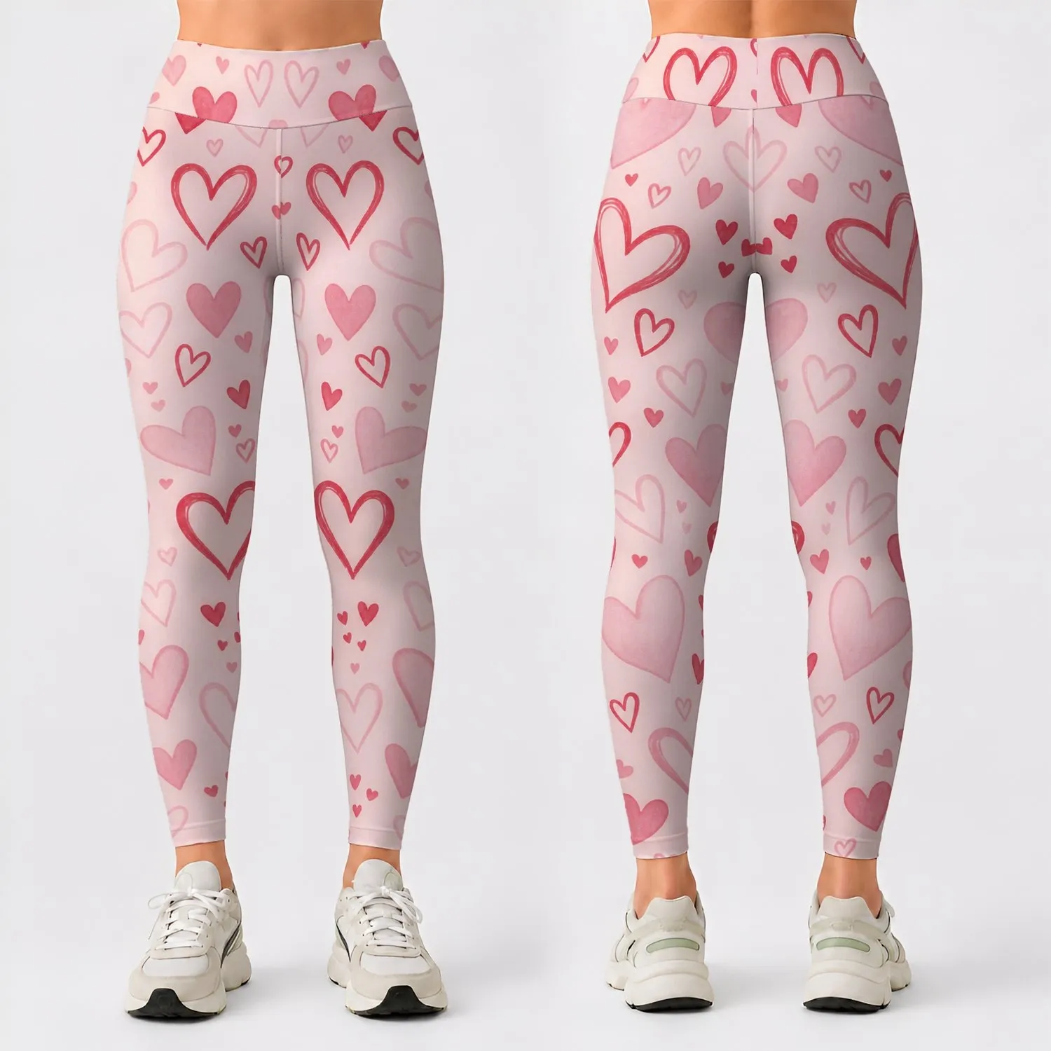 Blush Pink Heart Motif for Yoga Pilates and Everyday Activewear Leggings - 1