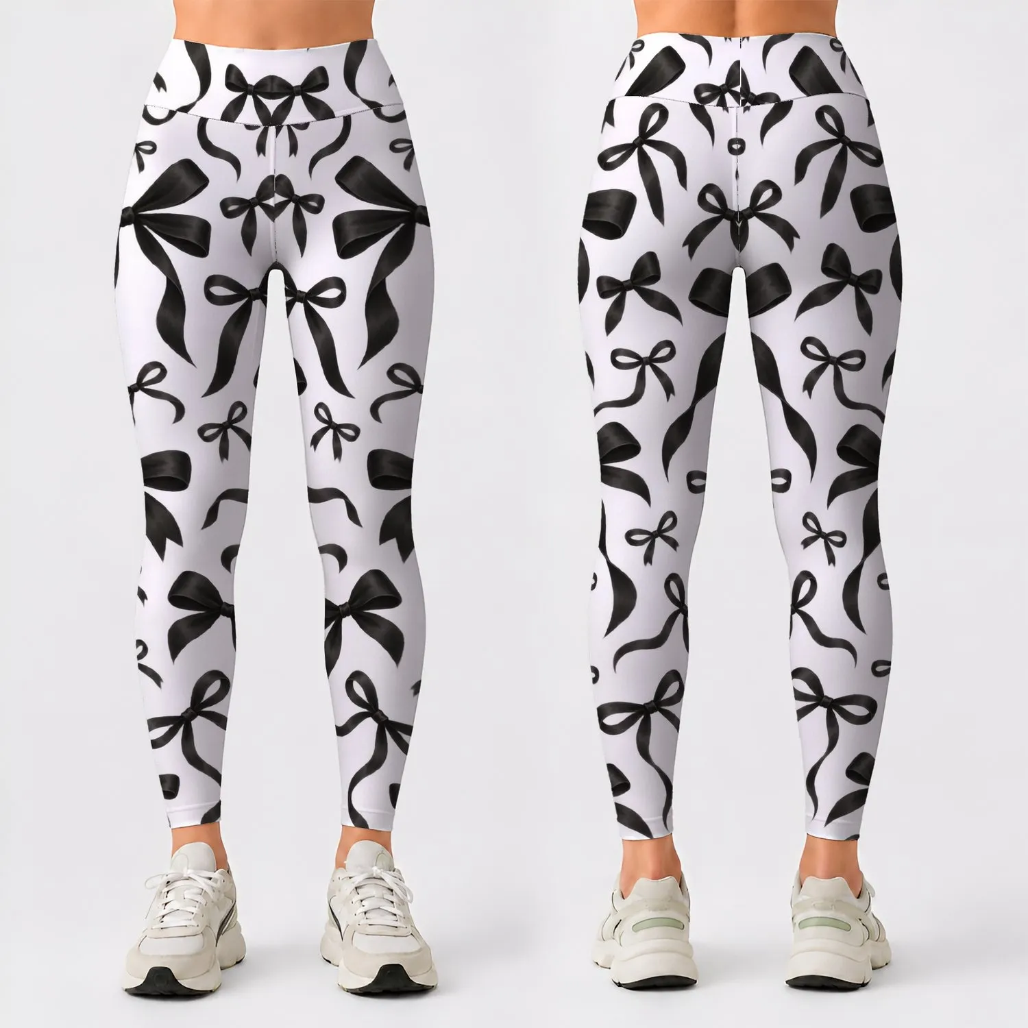 Black Ribbon Bow Motifs for Balletcore Studio Sessions and Chic Everyday Activewear Leggings - 1