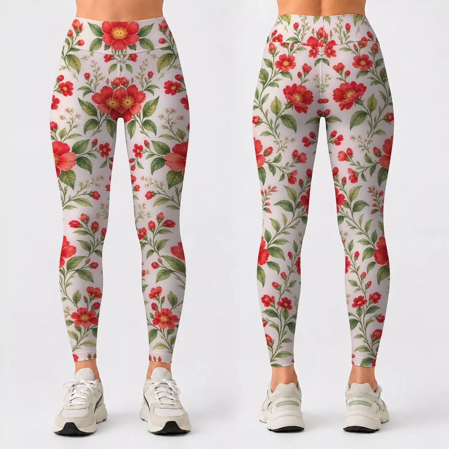 Red Wildflower Sprigs for Yoga, Pilates, Studio Days and Everyday Weekend Outings Leggings - 1