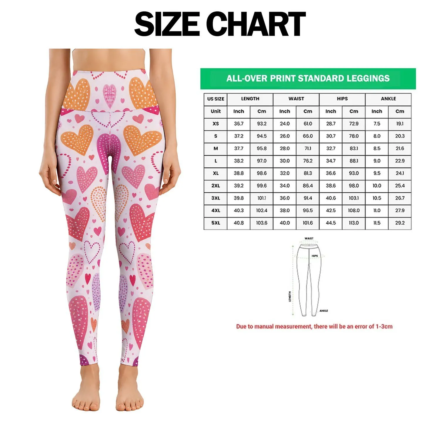Colorful Heart Motifs for Yoga, Pilates, and Cheerful Everyday Activewear Style Leggings - 1