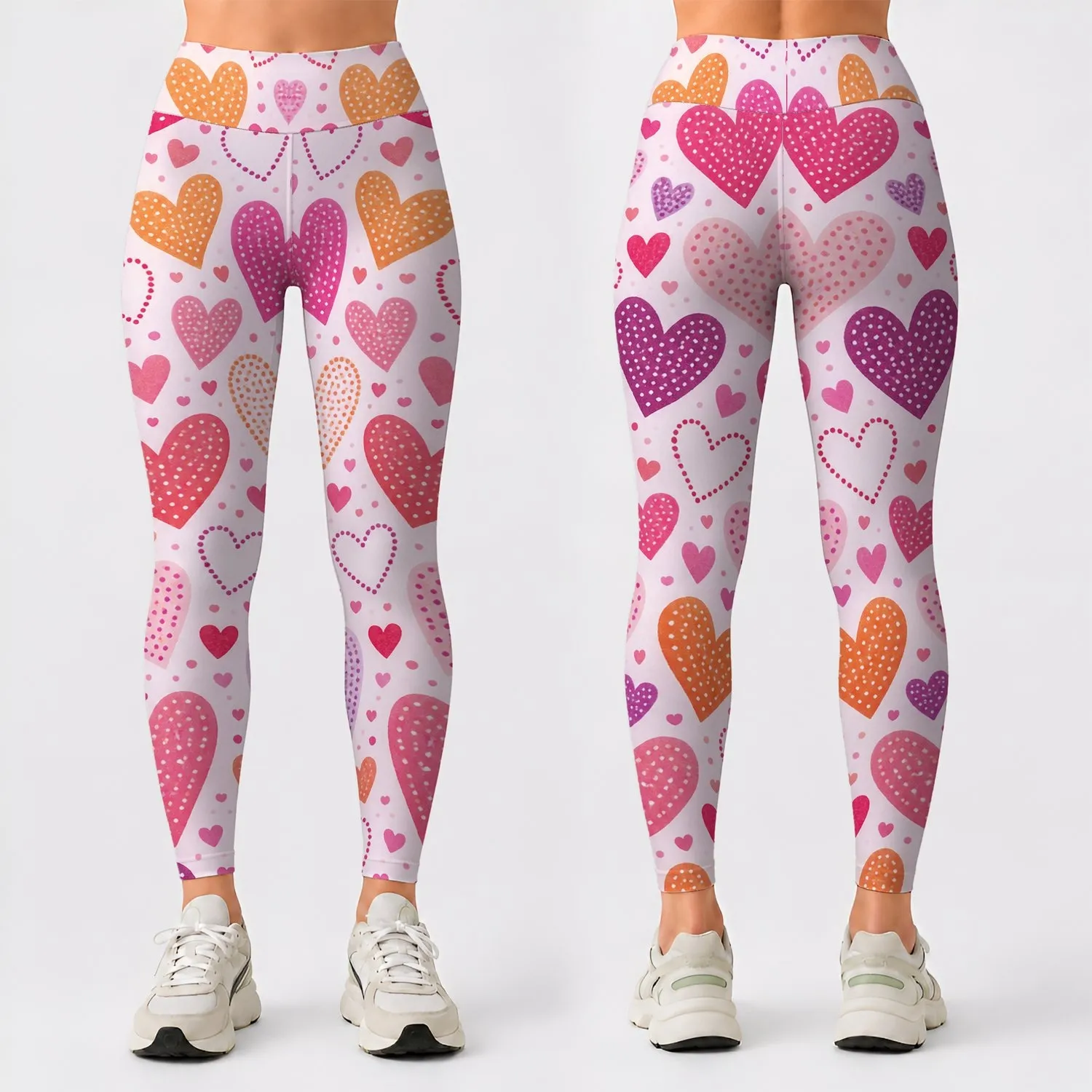 Colorful Heart Motifs for Yoga, Pilates, and Cheerful Everyday Activewear Style Leggings - 1