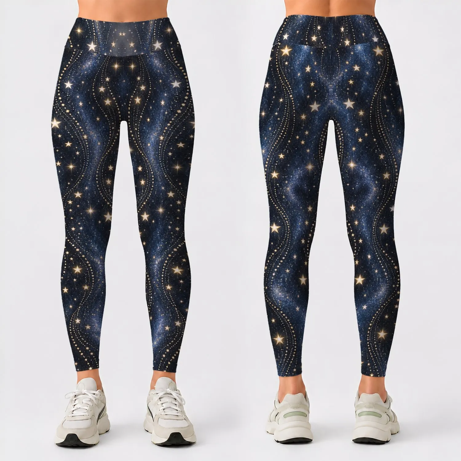 Golden Starry Night Sky for Yoga, Pilates, and Everyday Activewear Leggings - 1