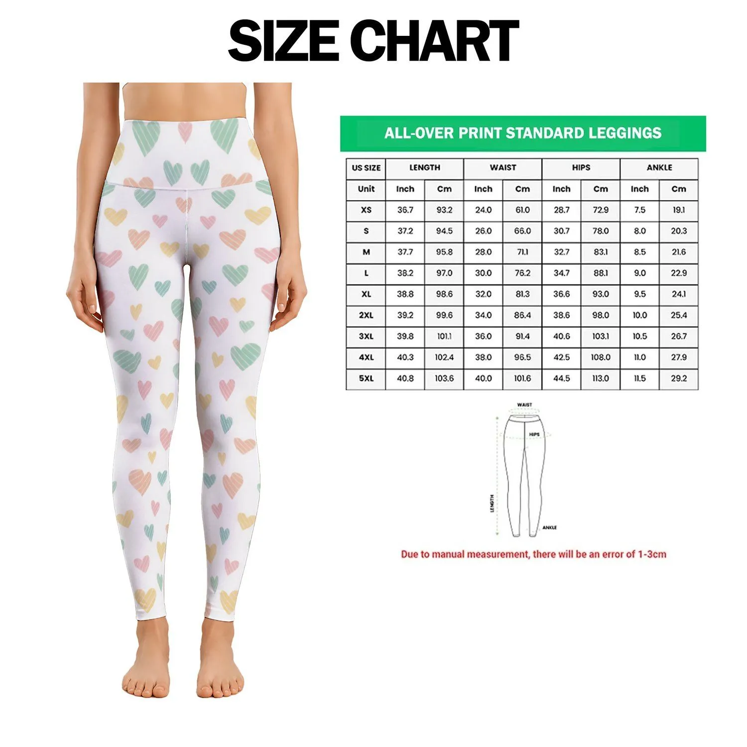 Pastel Striped Hearts for Yoga, Pilates and Everyday Casual Style Leggings - 1