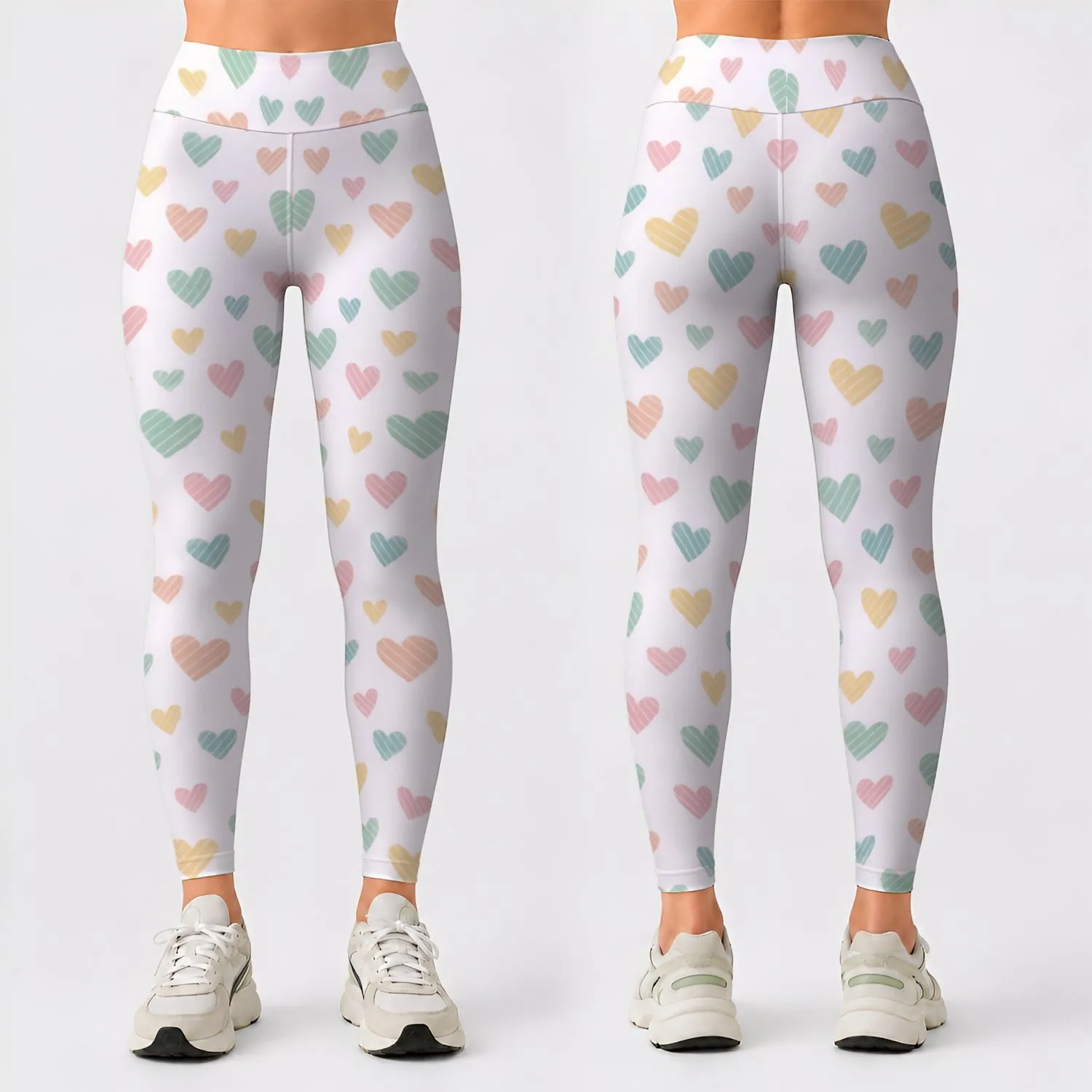 Pastel Striped Hearts for Yoga, Pilates and Everyday Casual Style Leggings - 1