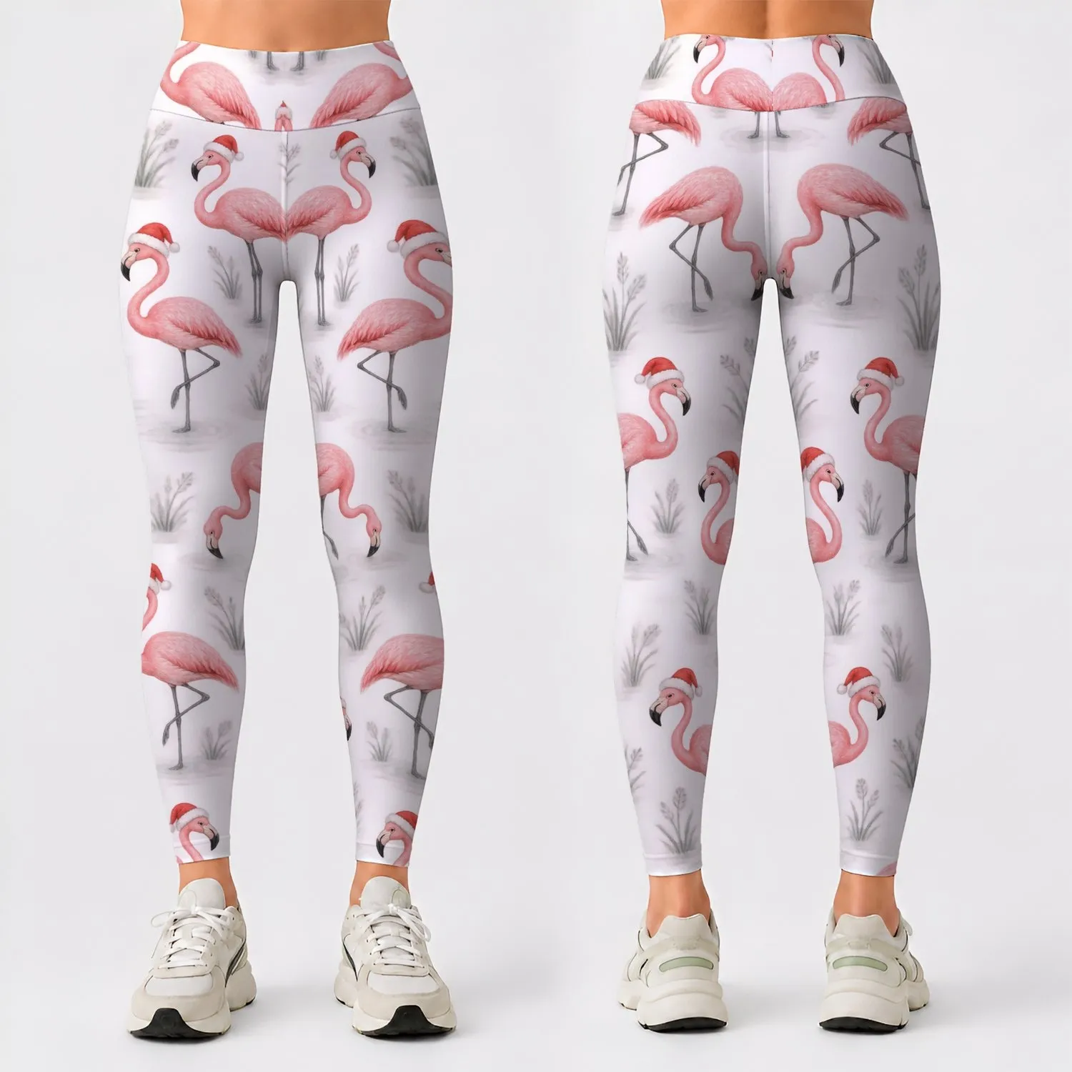 Whimsical Pink Flamingos for Yoga, Pilates, Travel and Relaxed Everyday Resort Style Leggings - 1