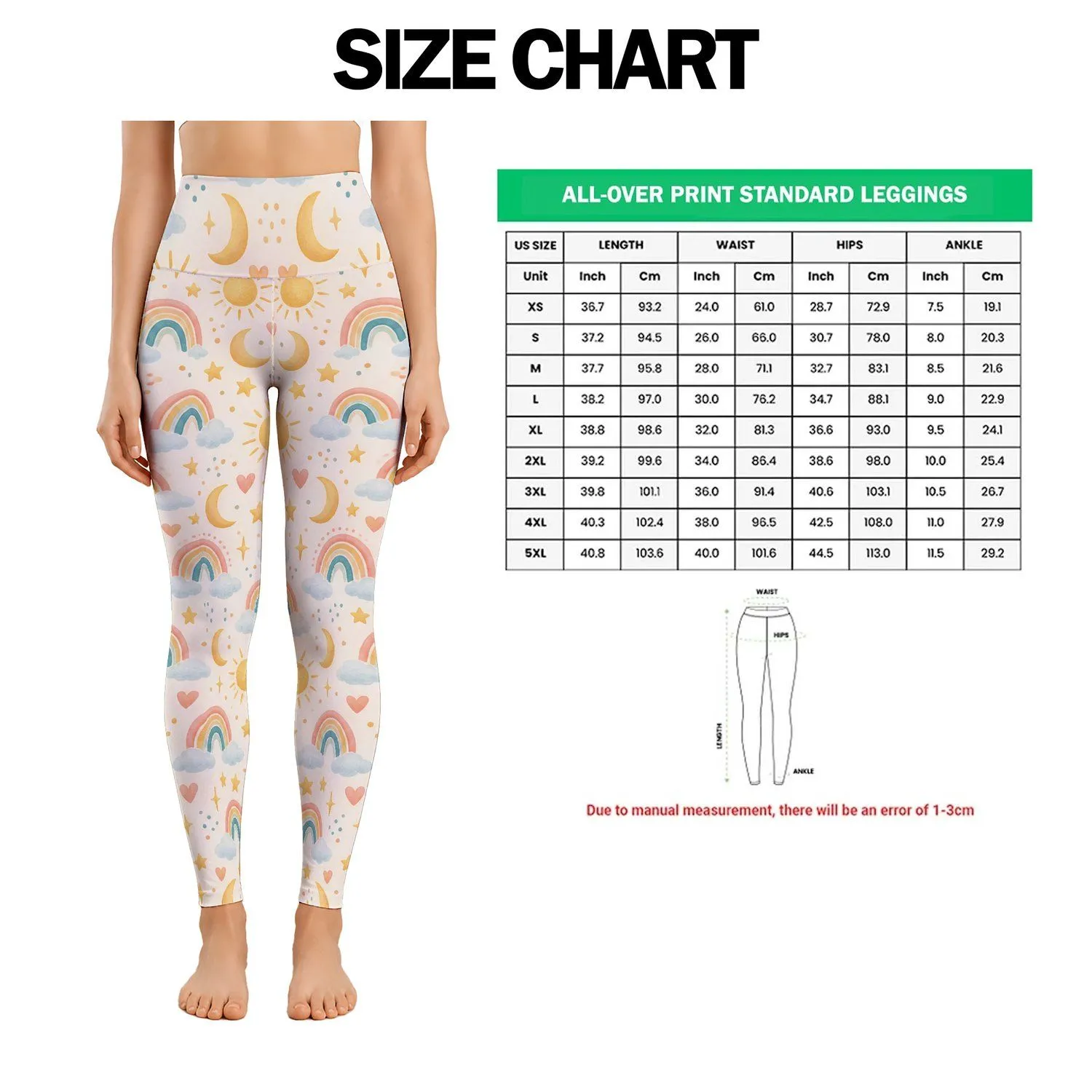 Rainbow Moon And Sun Motifs For Yoga, Pilates, Travel And Everyday Wear Leggings - 1