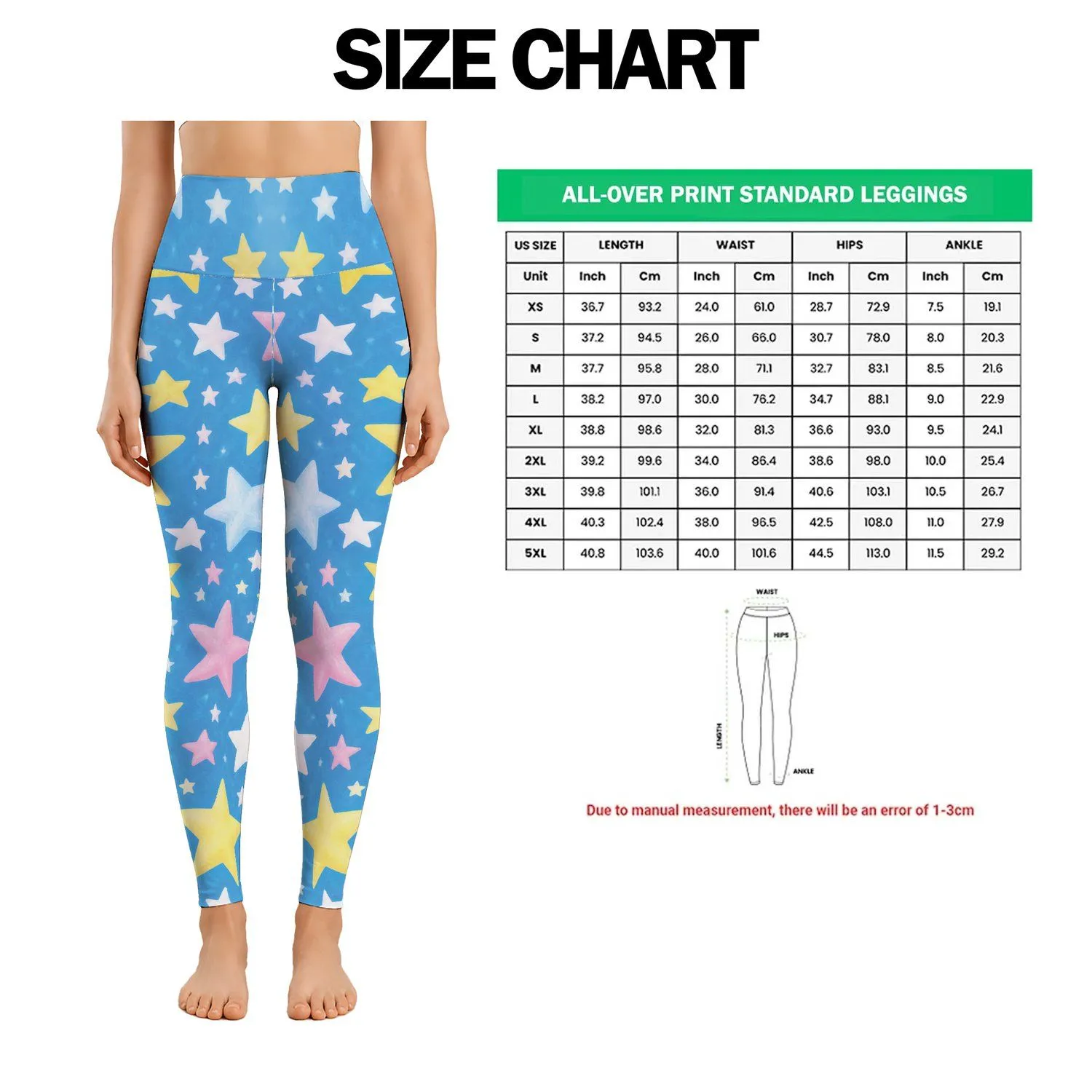 Sky Blue Pastel Stars for Yoga, Pilates, and Everyday Activewear and Errands for Women Leggings - 1