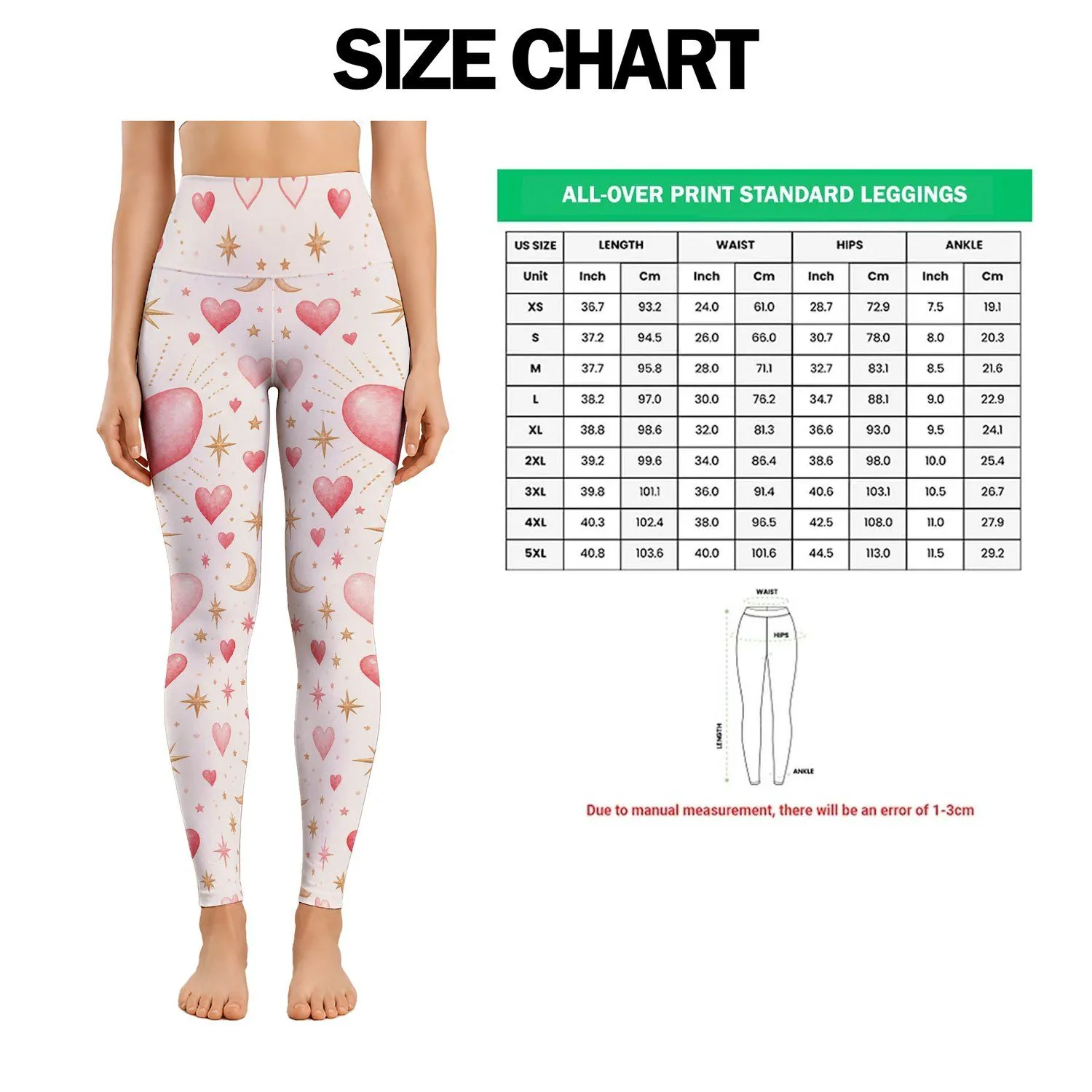 Ivory Heart And Star Scatter For Romantic Yoga And Everyday Wear Leggings - 1
