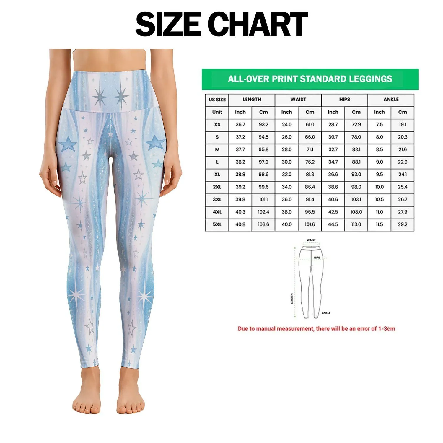 Icy Blue Starry Stripes For Yoga, Pilates And Everyday Outings Leggings - 1