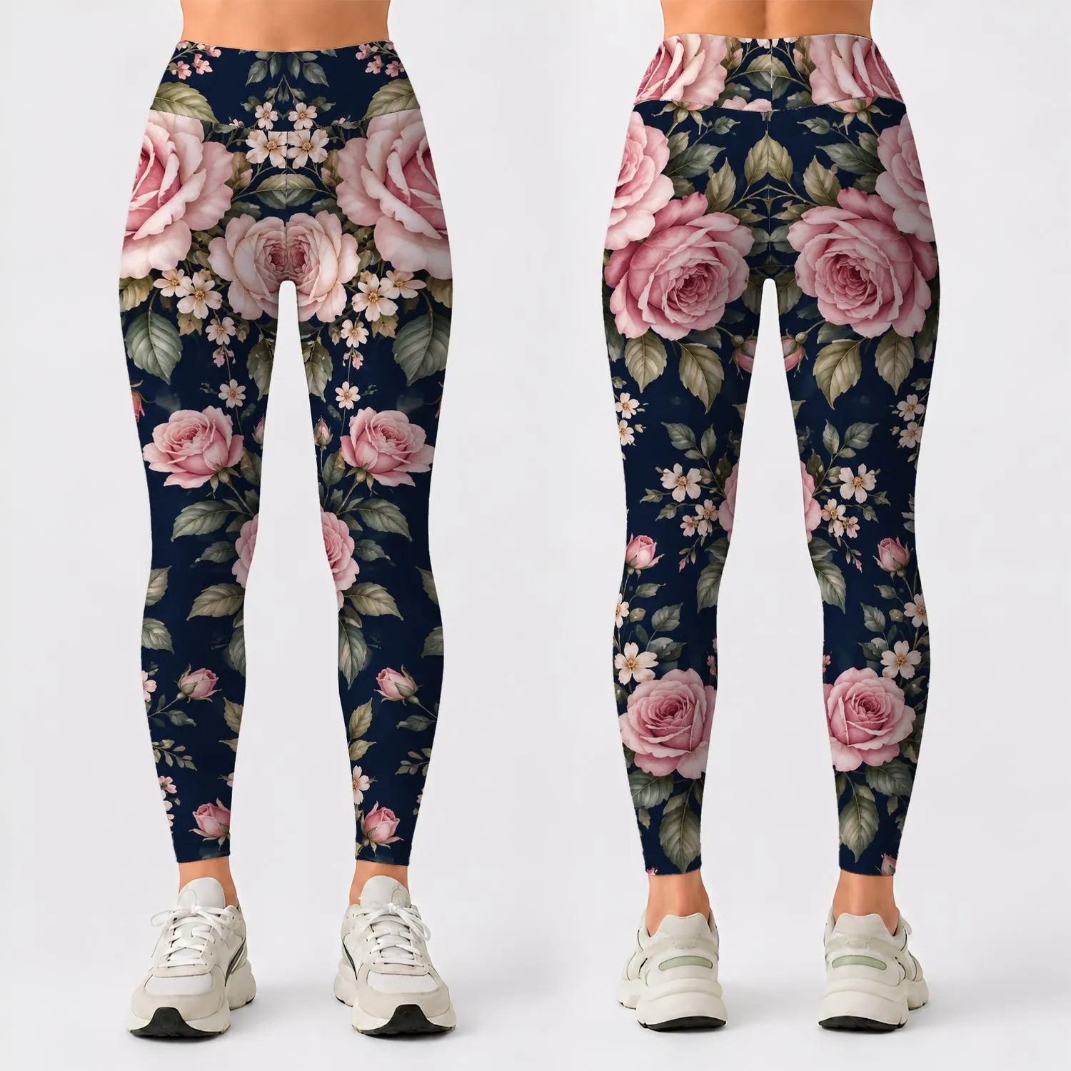 Pink Rose Blossoms for Yoga, Gym Training, and Everyday Activewear Lifestyle for Women Leggings - 1