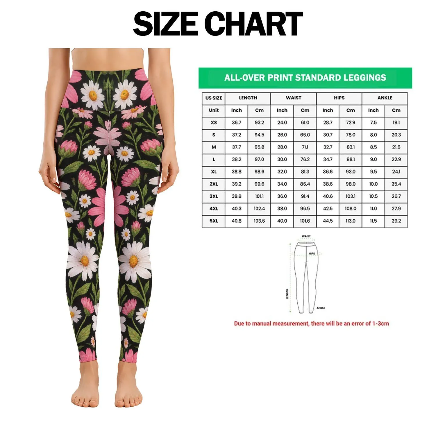 Pink And White Daisies for Yoga, Pilates, and Everyday Outings Leggings - 1
