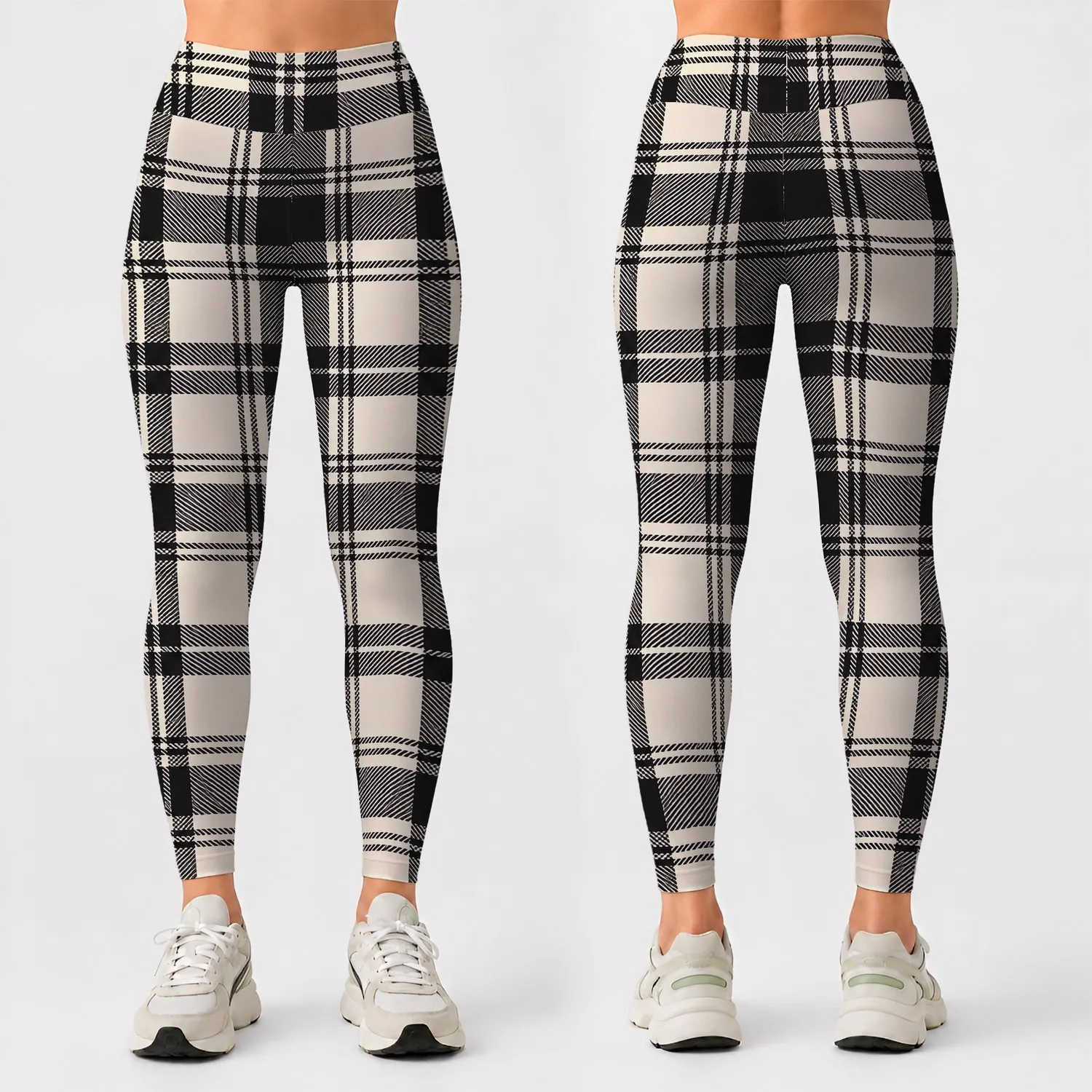Black Ivory Tartan Checks for Yoga Pilates and Everyday City Style Leggings - 1