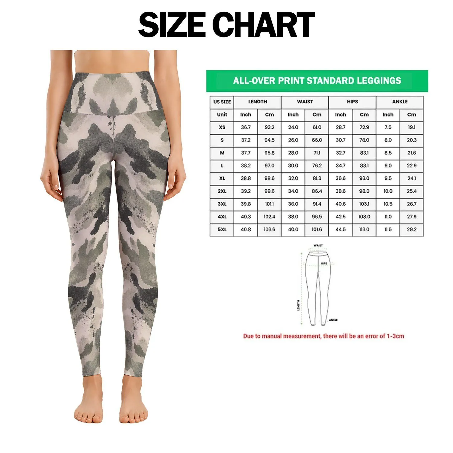 Ivory Charcoal Camouflage for Yoga Pilates and Everyday Casual Style Leggings - 1