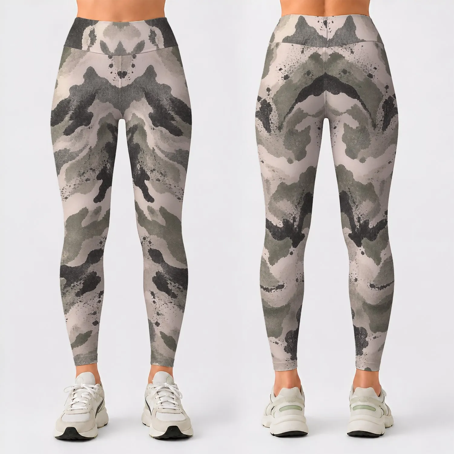 Ivory Charcoal Camouflage for Yoga Pilates and Everyday Casual Style Leggings - 1