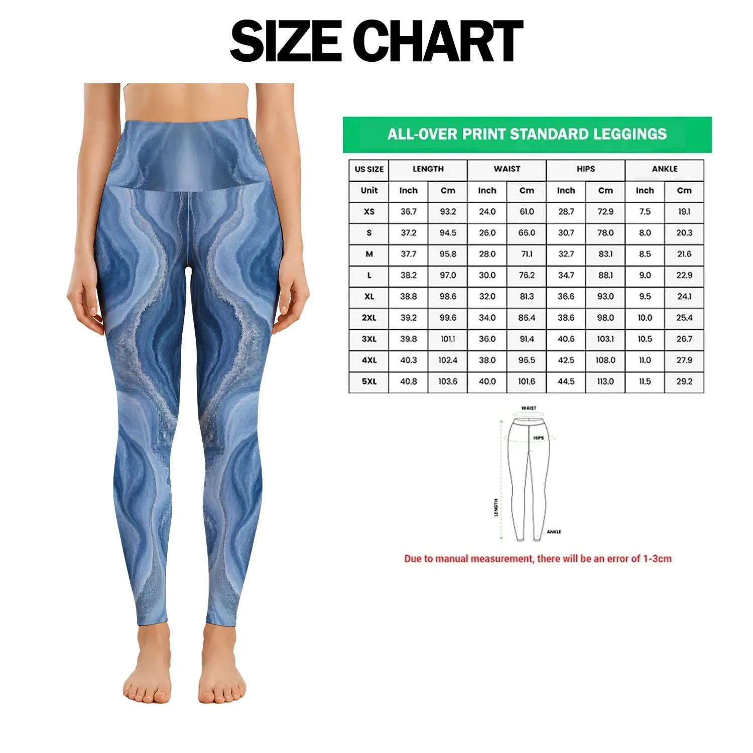 Flowing Blue Organic Textures for Yoga Pilates and Everyday Movement Leggings - 1