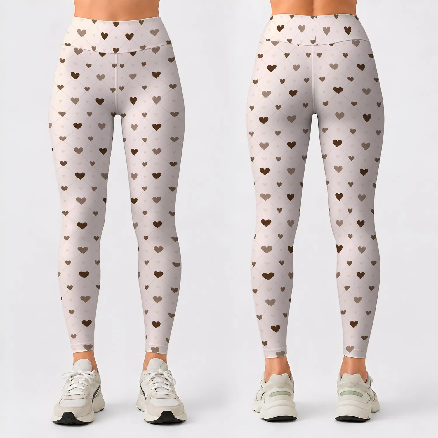 Tiny Cocoa Hearts And Ivory Diamonds For Romantic Studio To Street Style Leggings - 1