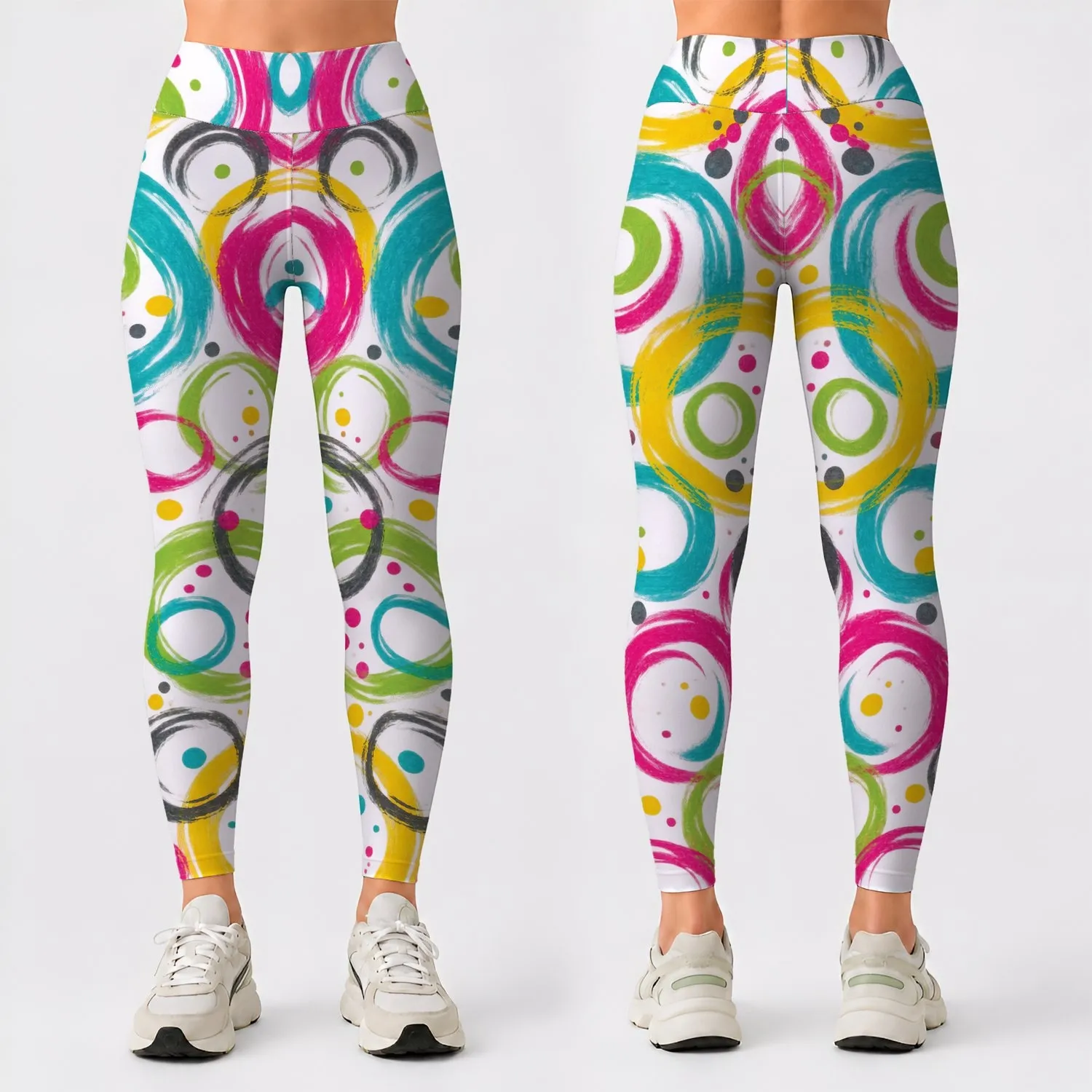 Colorful Abstract Rings for Yoga Pilates and Everyday Active Living Leggings - 1