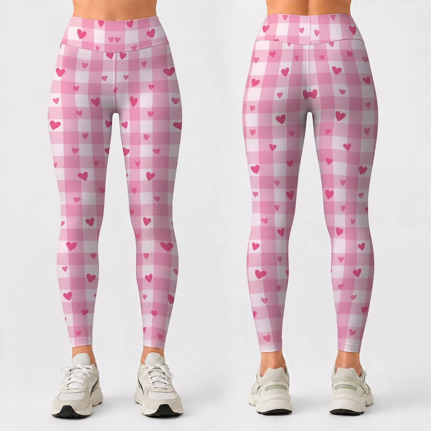 Pink Gingham Hearts for Yoga, Pilates, and Everyday Errands for Women Leggings - 1
