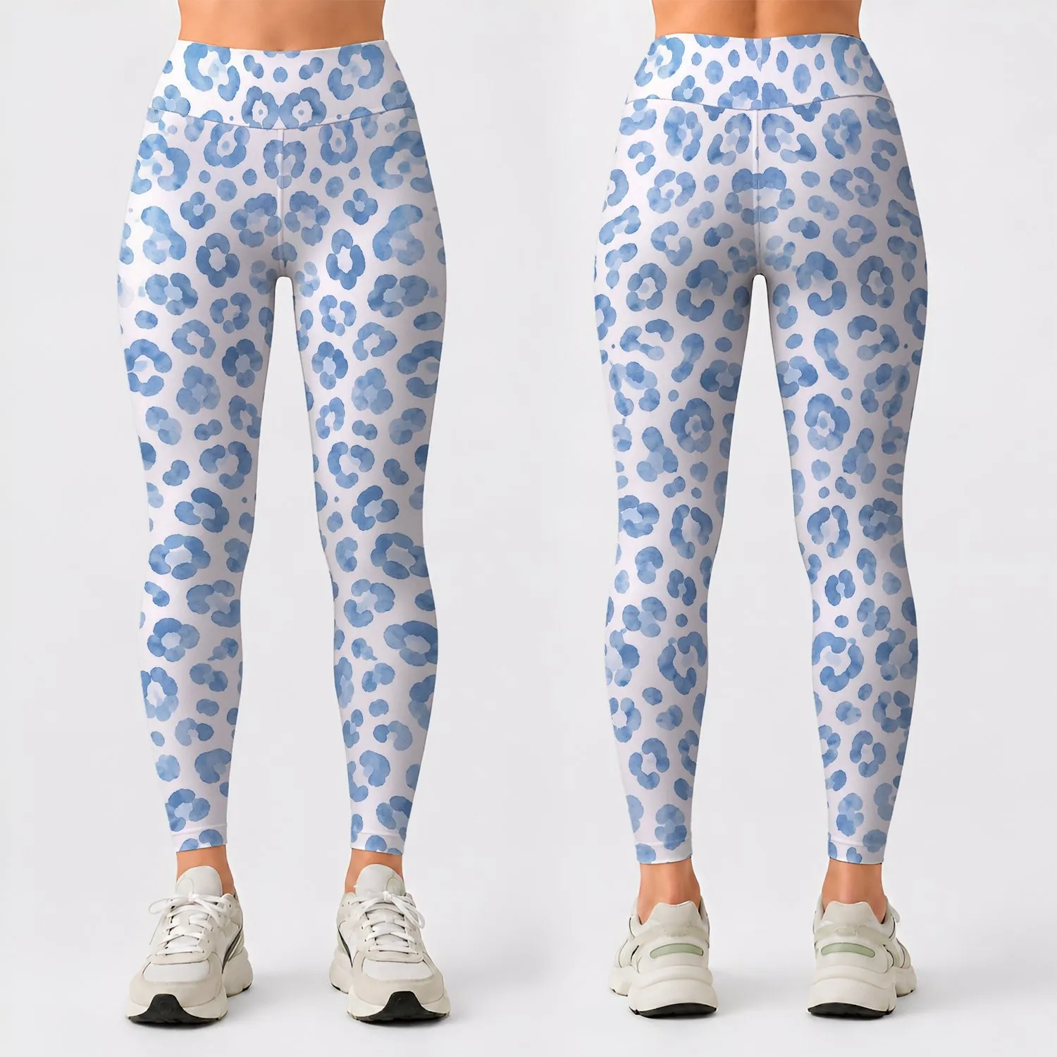 Light Blue Leopard Spots for Yoga Pilates Commutes and Everyday Style Leggings - 1
