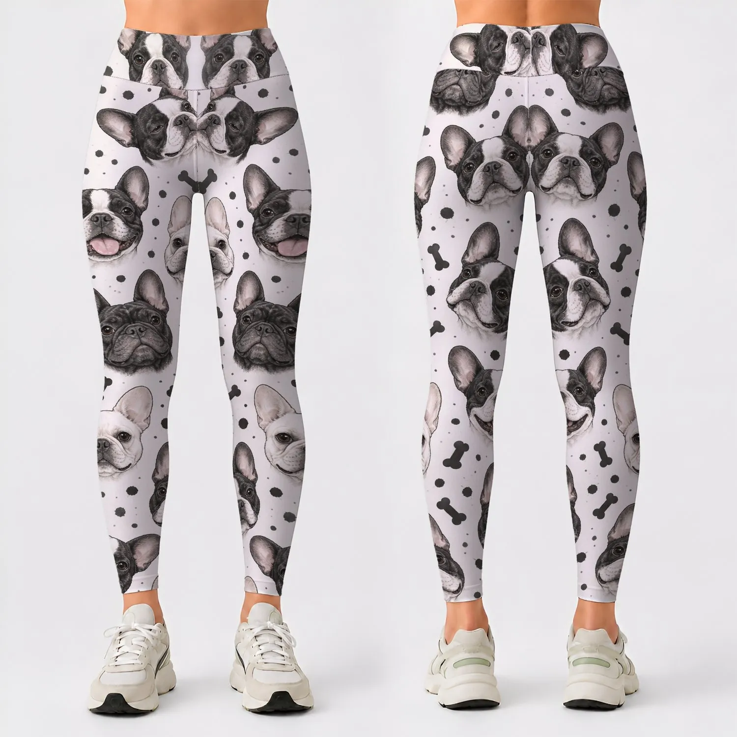 French Bulldog Faces And Bones For Playful Yoga, Pilates And Casual City Outings Daily Leggings - 1