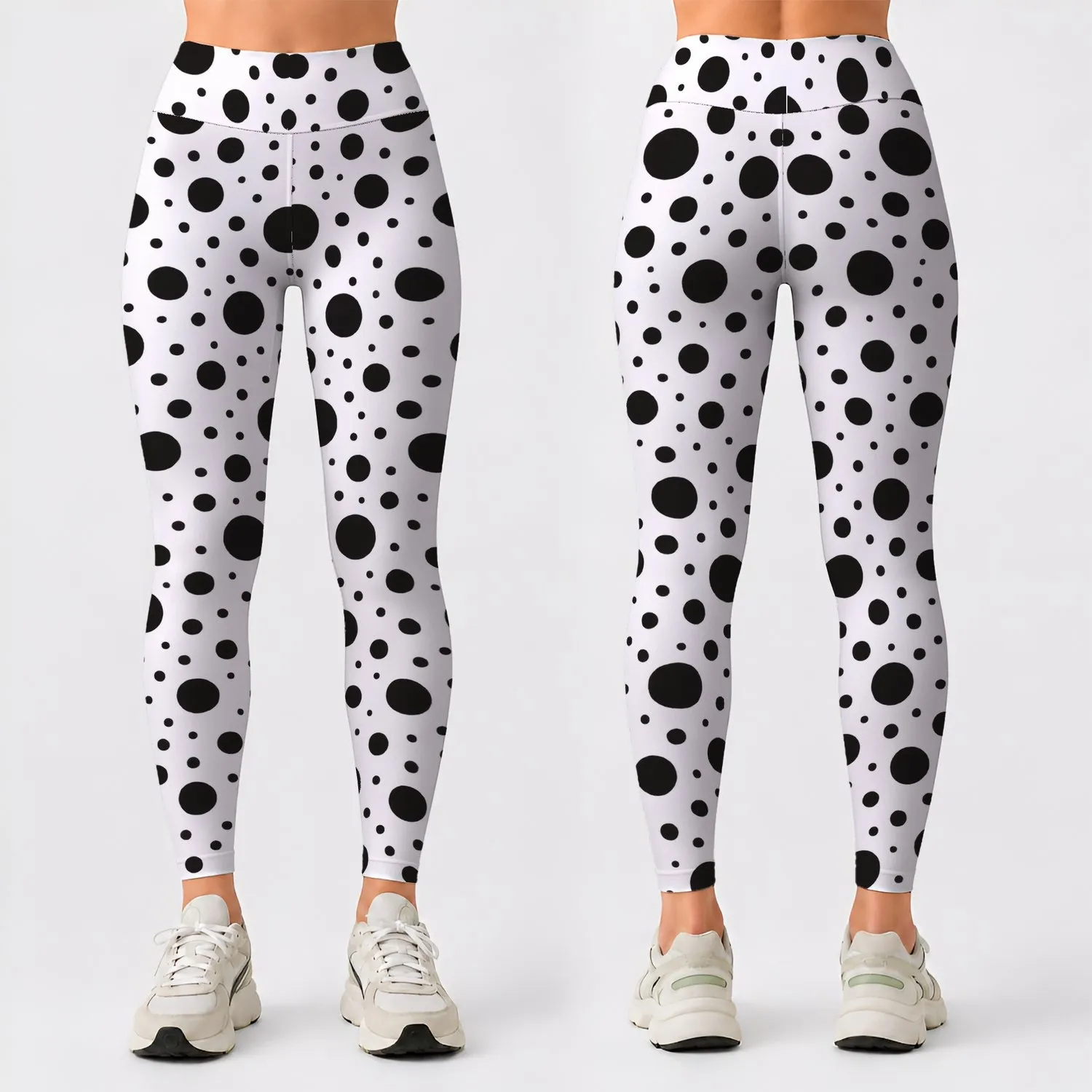 Black And White Polka Dots For Yoga, Pilates And Everyday Style Leggings - 1
