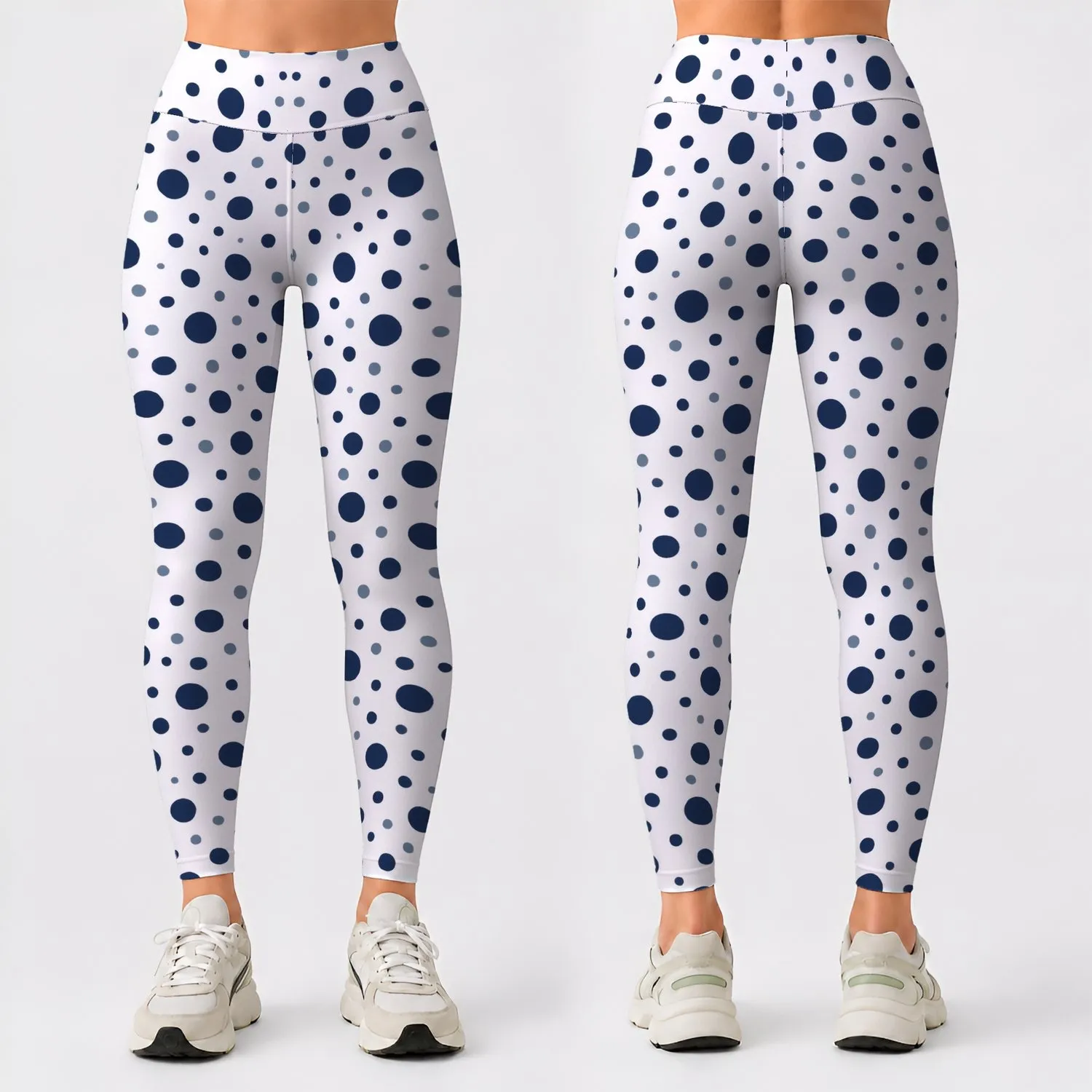 Navy Polka Dots on Ivory for Yoga, Pilates, and Everyday Studio Style Leggings - 1