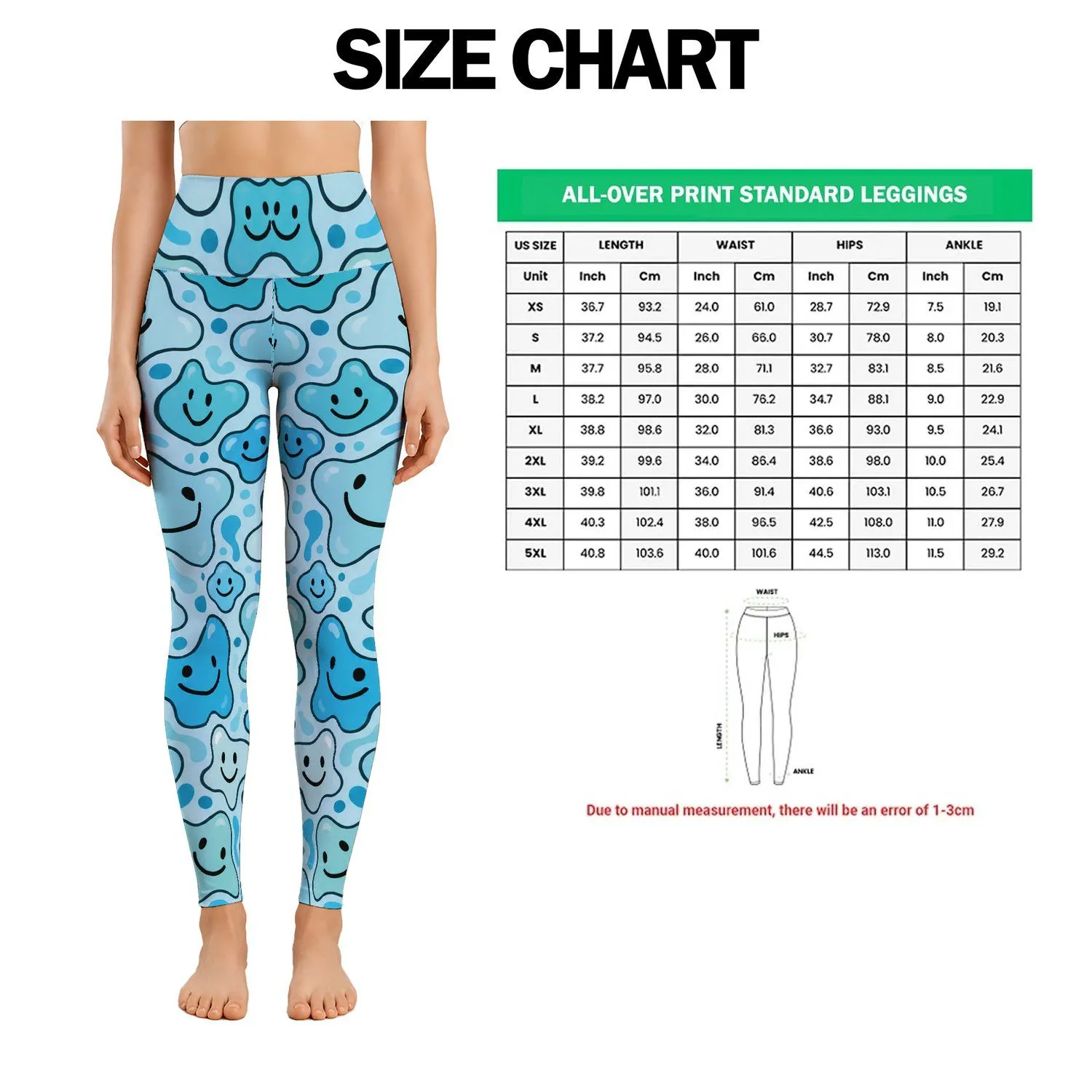 Aqua Blue Smiley Faces for Yoga, Pilates, Gym Days, and Everyday Outings Leggings - 1