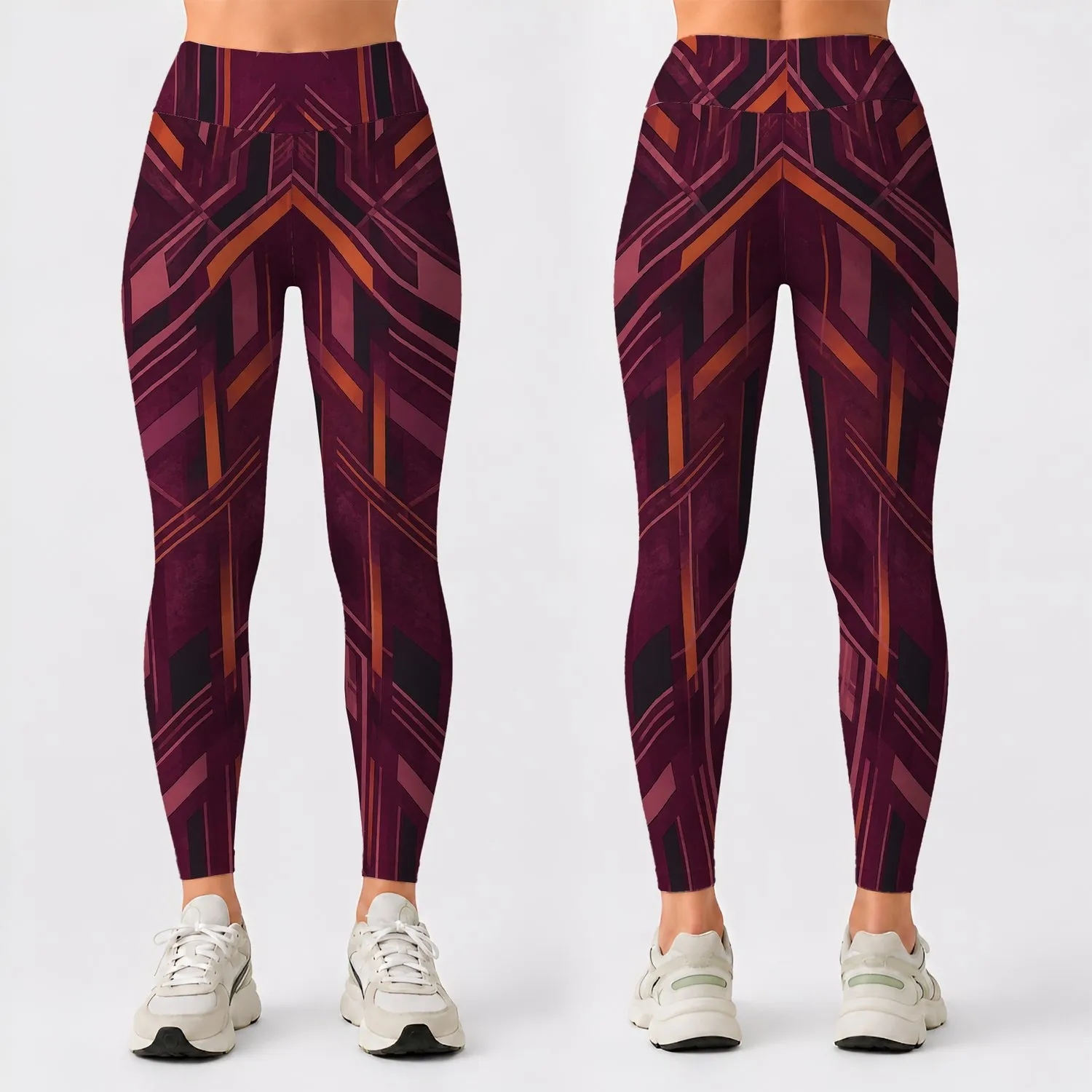 Burgundy Geometric Lines for Yoga, Pilates and Everyday Movement for Active Women Leggings - 1