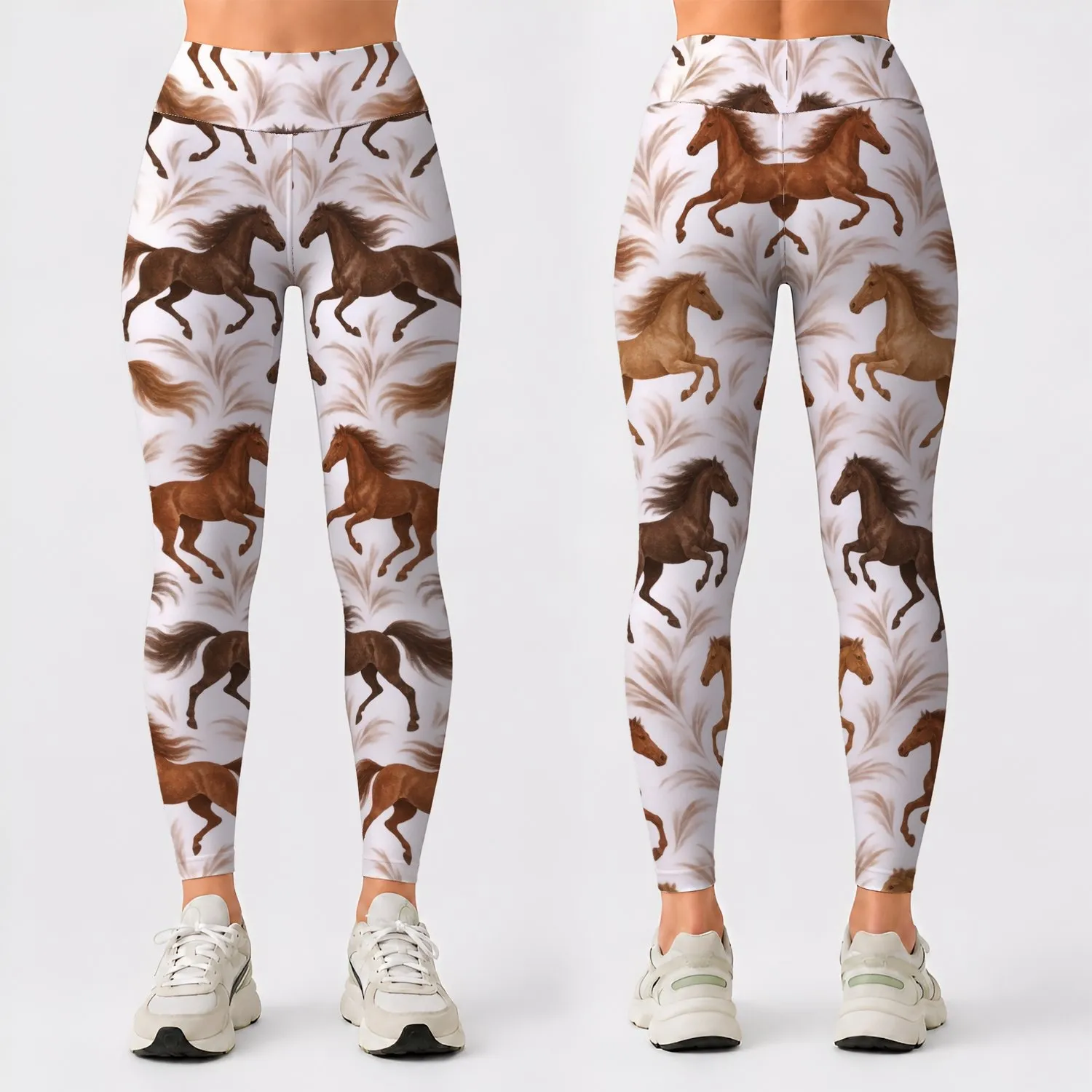 Chestnut And Dark Galloping Horses for Pilates, Gym Days and Everyday Country Style Leggings - 1