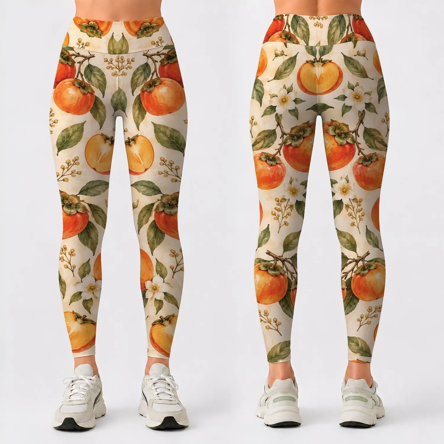 Watercolor Persimmon Fruit for Pilates, Yoga and Everyday Wellness for Women Leggings - 1