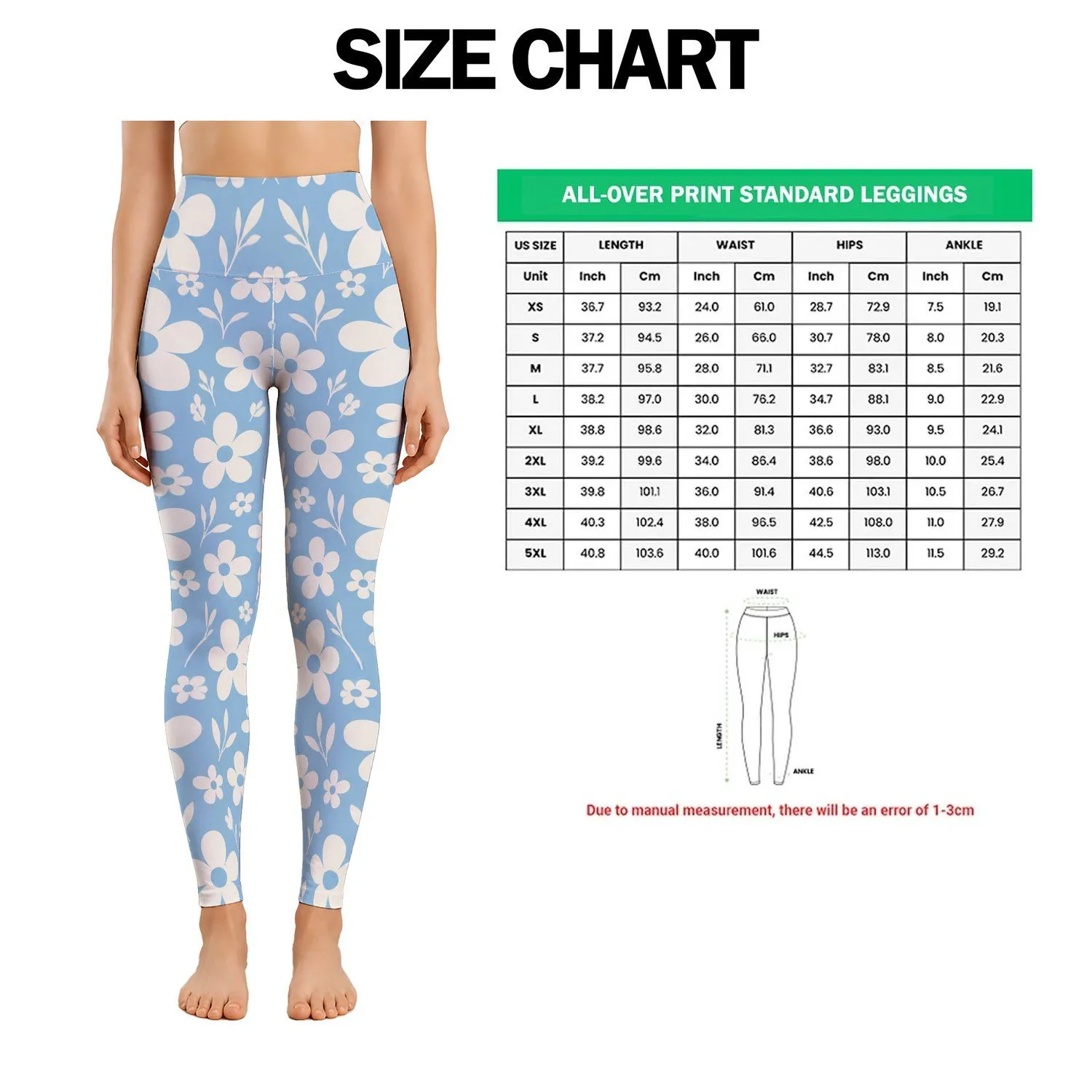 Soft Blue And White Daisy Blooms For Yoga, Pilates, Errands And Everyday Spring Style Leggings - 1