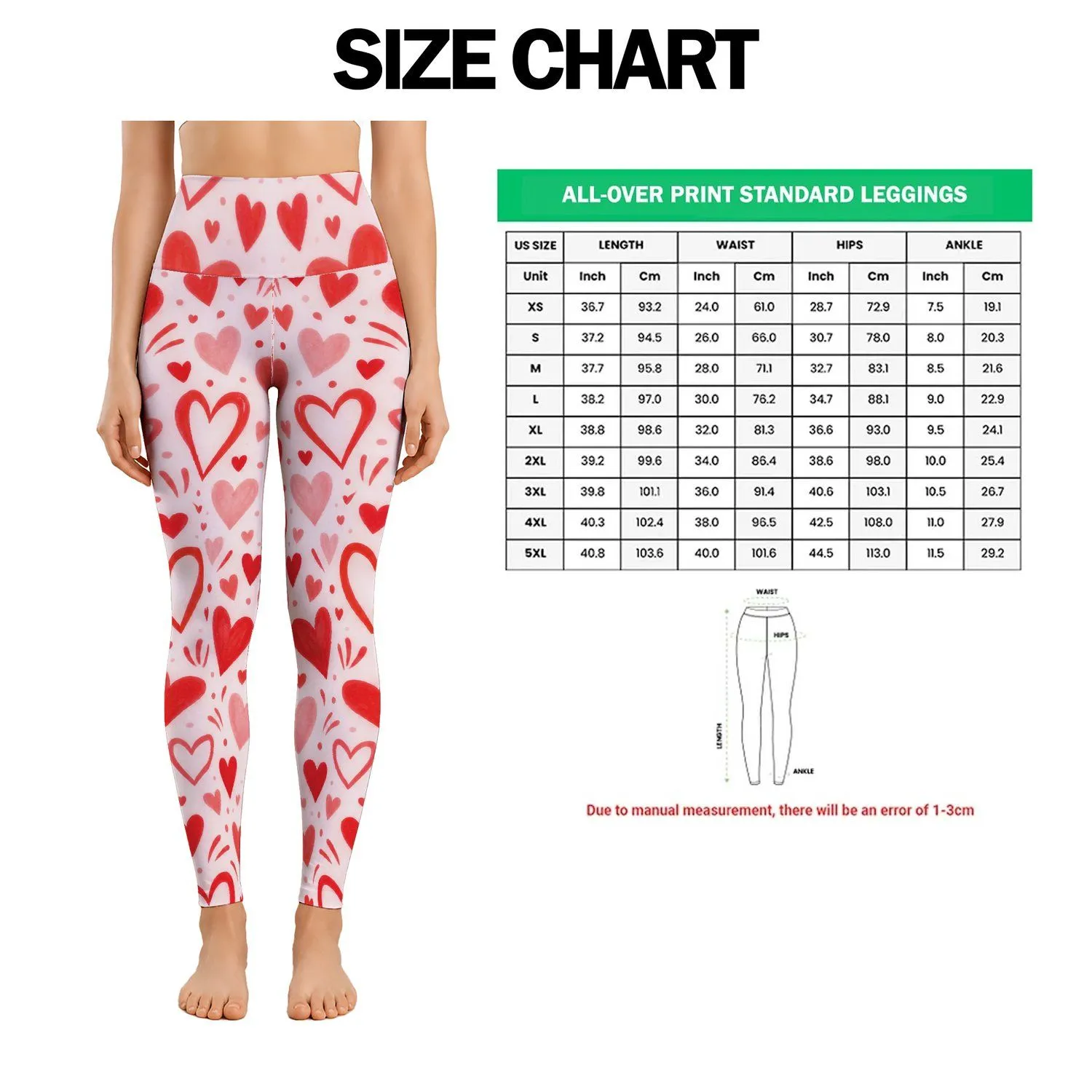 Red Heart Motifs for Yoga, Pilates, and Casual Everyday Style for Women on the Go Leggings - 1