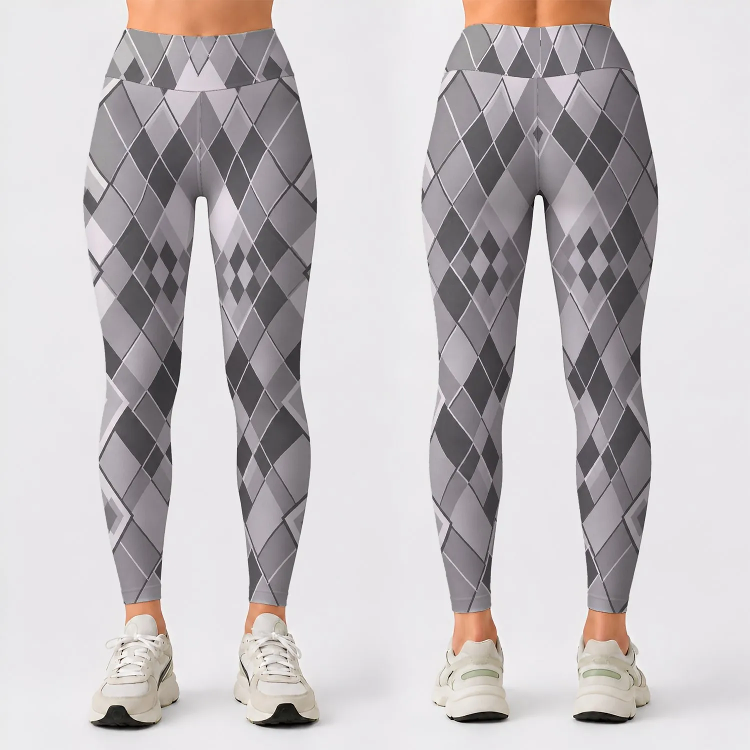 Silver Gray Diamond Geometry for Yoga, Pilates and Everyday Studio Style for Women Leggings - 1