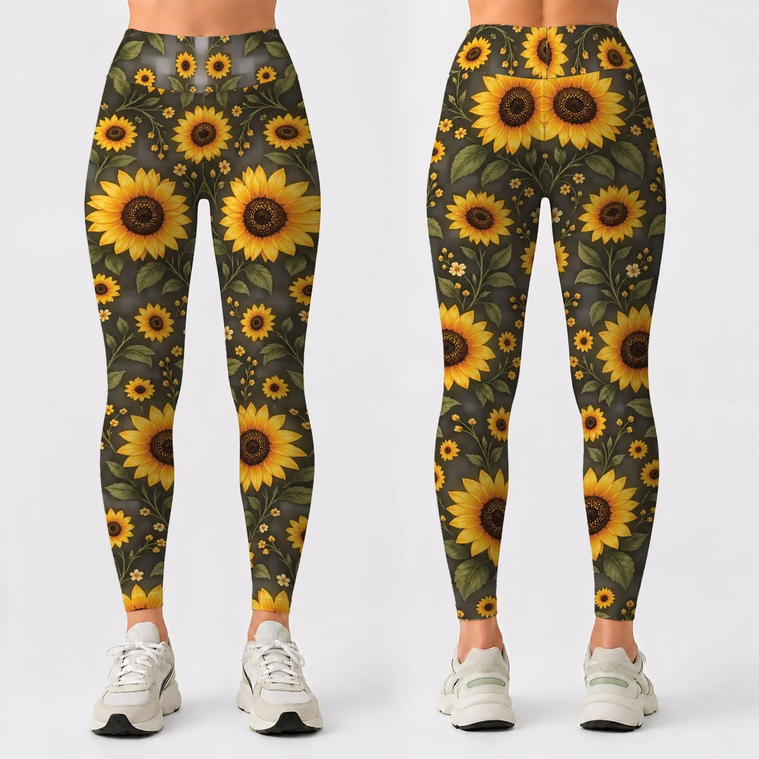 Golden Sunflowers for Sunny Days and Active Living, Cheerful Floral Style for Her Leggings - 1