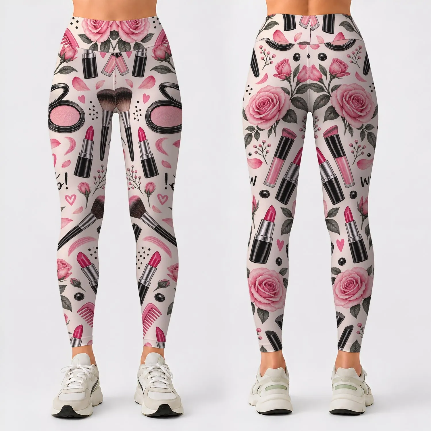 Rose And Lipstick Beauty Icons For Glamorous Gym Days And Everyday Confidence Wear Leggings - 1