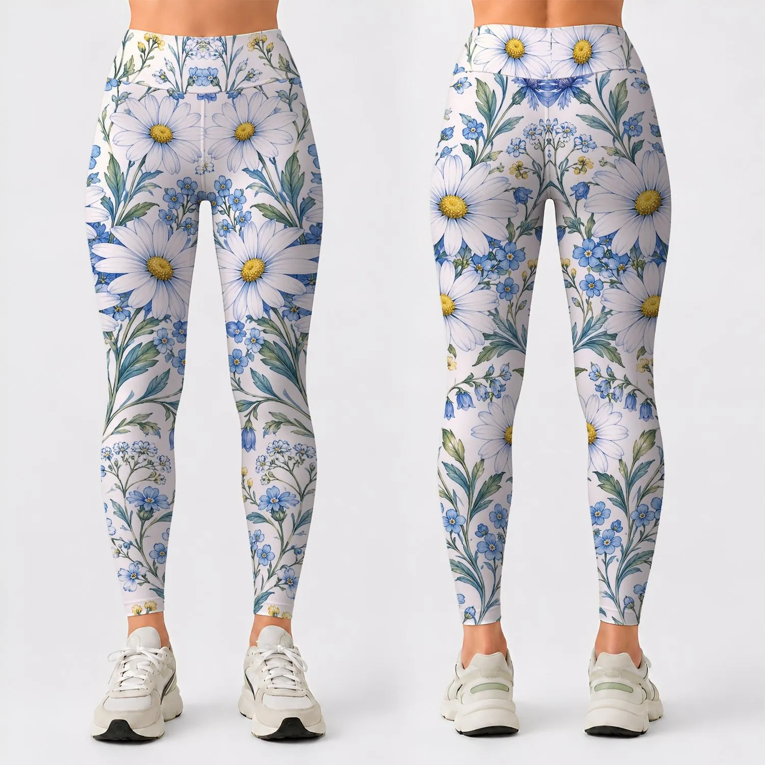 Blue Daisy Blooms for Cozy Autumn Winter Lounging and Relaxed Everyday Style Leggings - 1