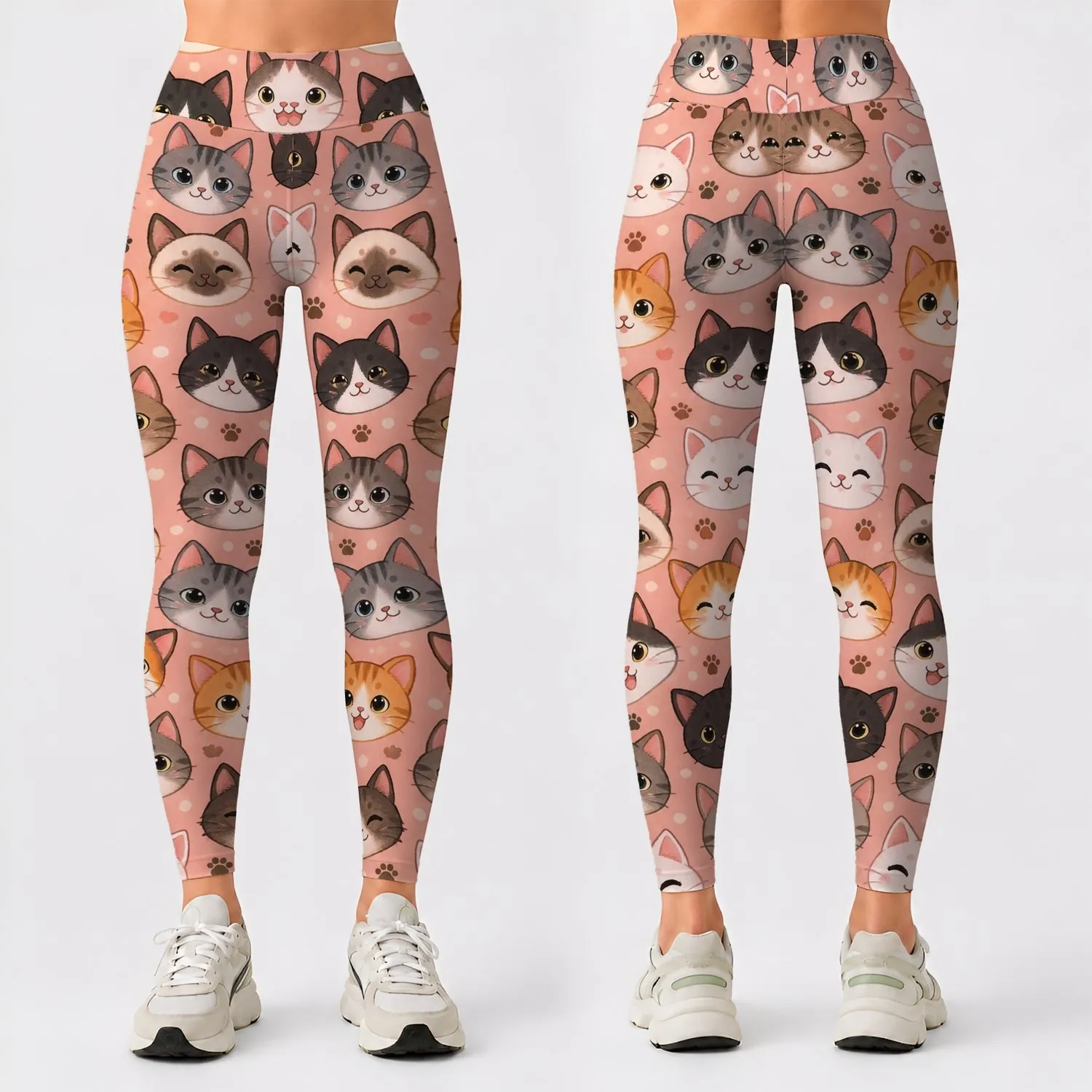 Playful Cat Faces for Cozy Everyday Style, Casual Outings, and Cat Lovers of All Ages Leggings - 1