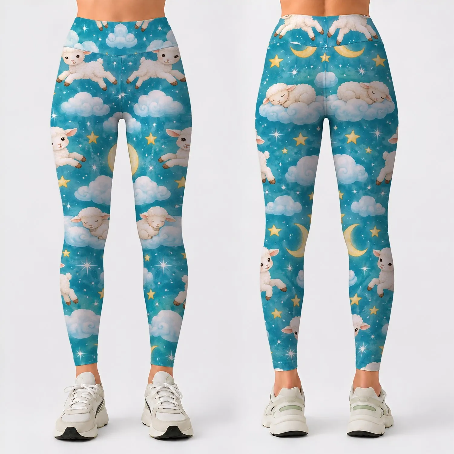 Sleepy Sheep Among Clouds for Dreamy Everyday Style for Relaxed Weekend Wear Women Leggings - 1